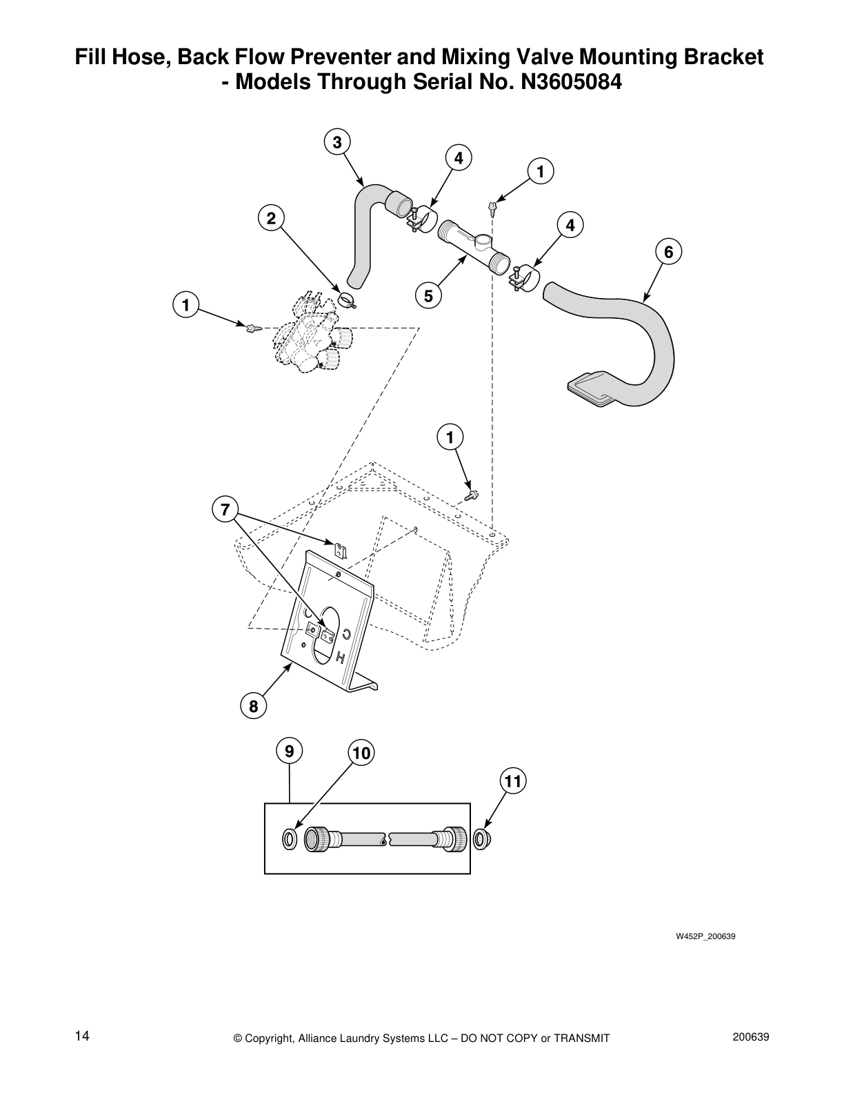 Fill Hose, Back Flow Preventer and Mixing Valve Mounting Bracket
- Models Through Serial No. N3605084