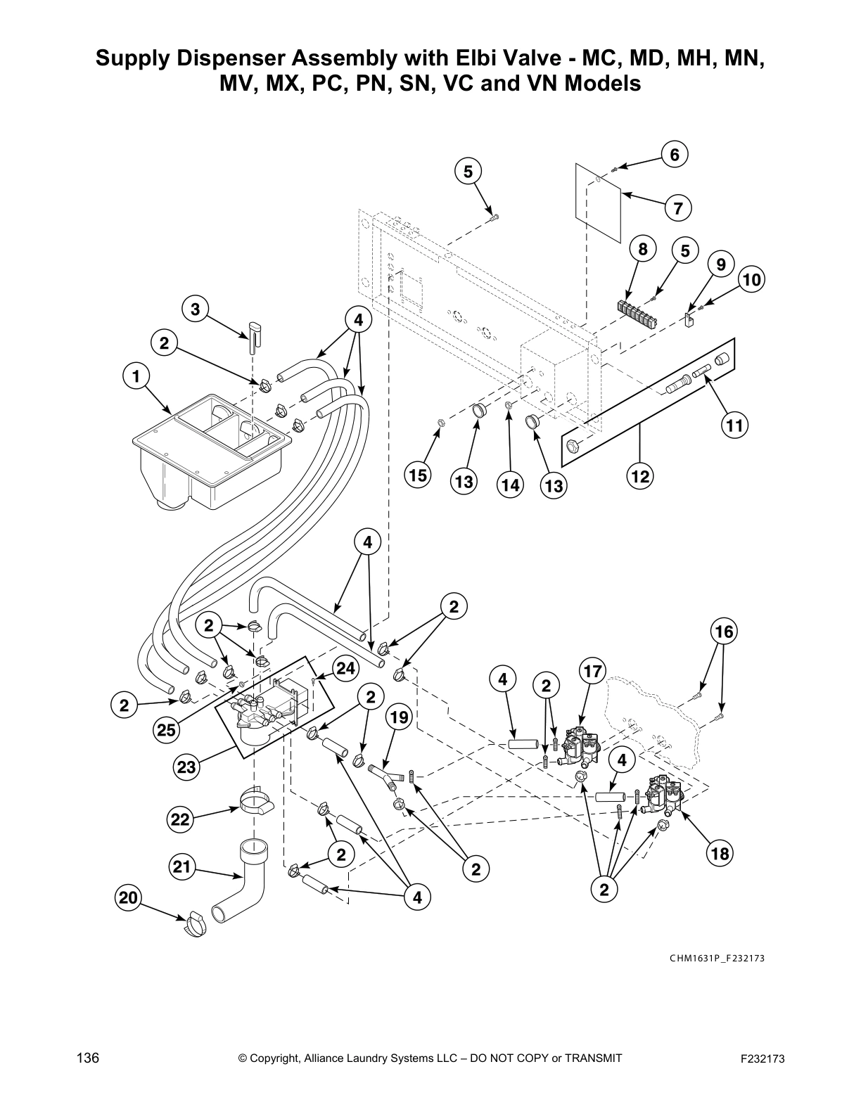 Supply Dispenser Assembly with Elbi Valve - MC, MD, MH, MN, MV,
MX, PC, PN, SN, VC and VN Models