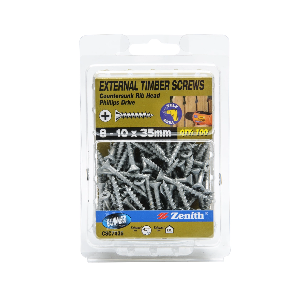 ZENITH® 8G x 35mm Galvanised Timber Screws – 100 Pack