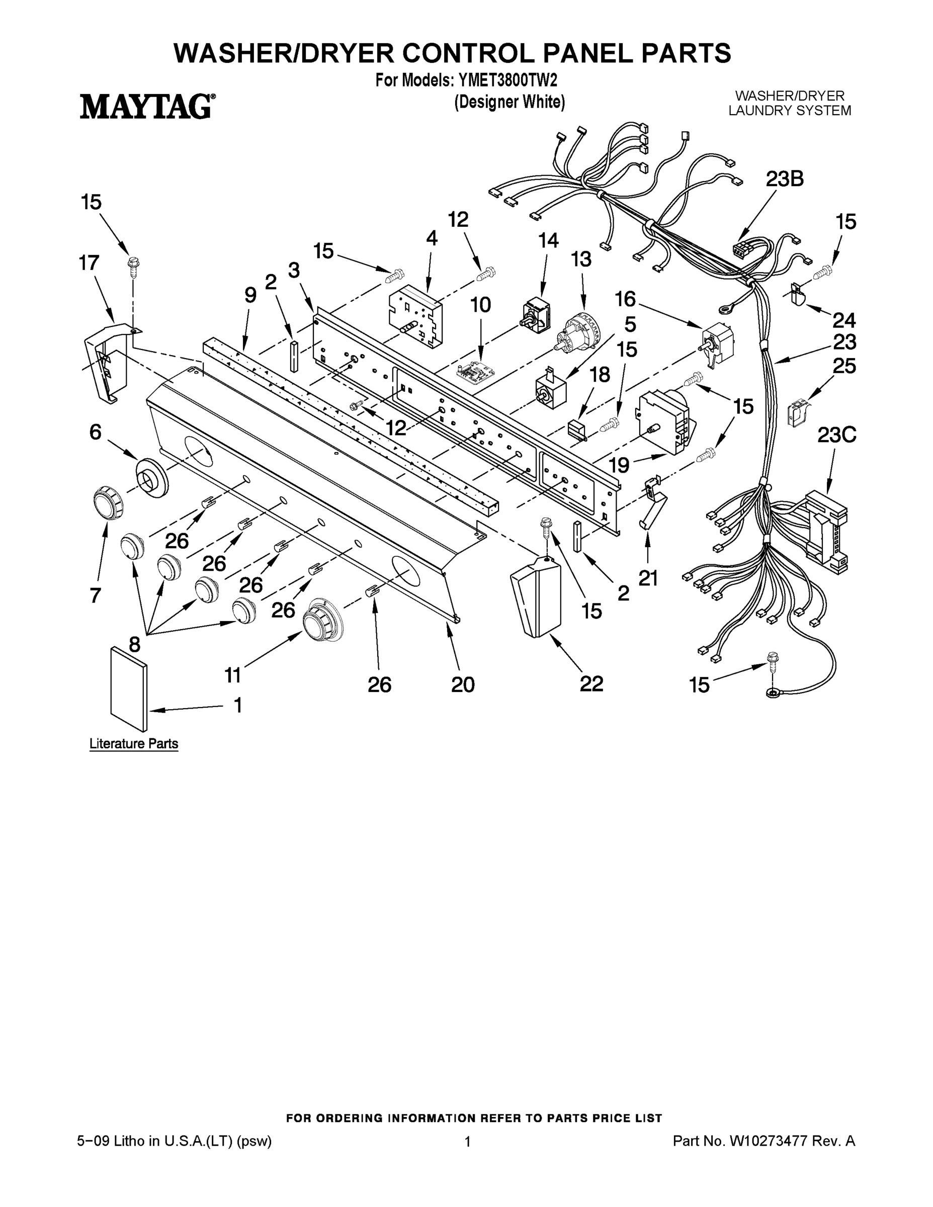 01 - WASHER/DRYER CONTROL PANEL PARTS