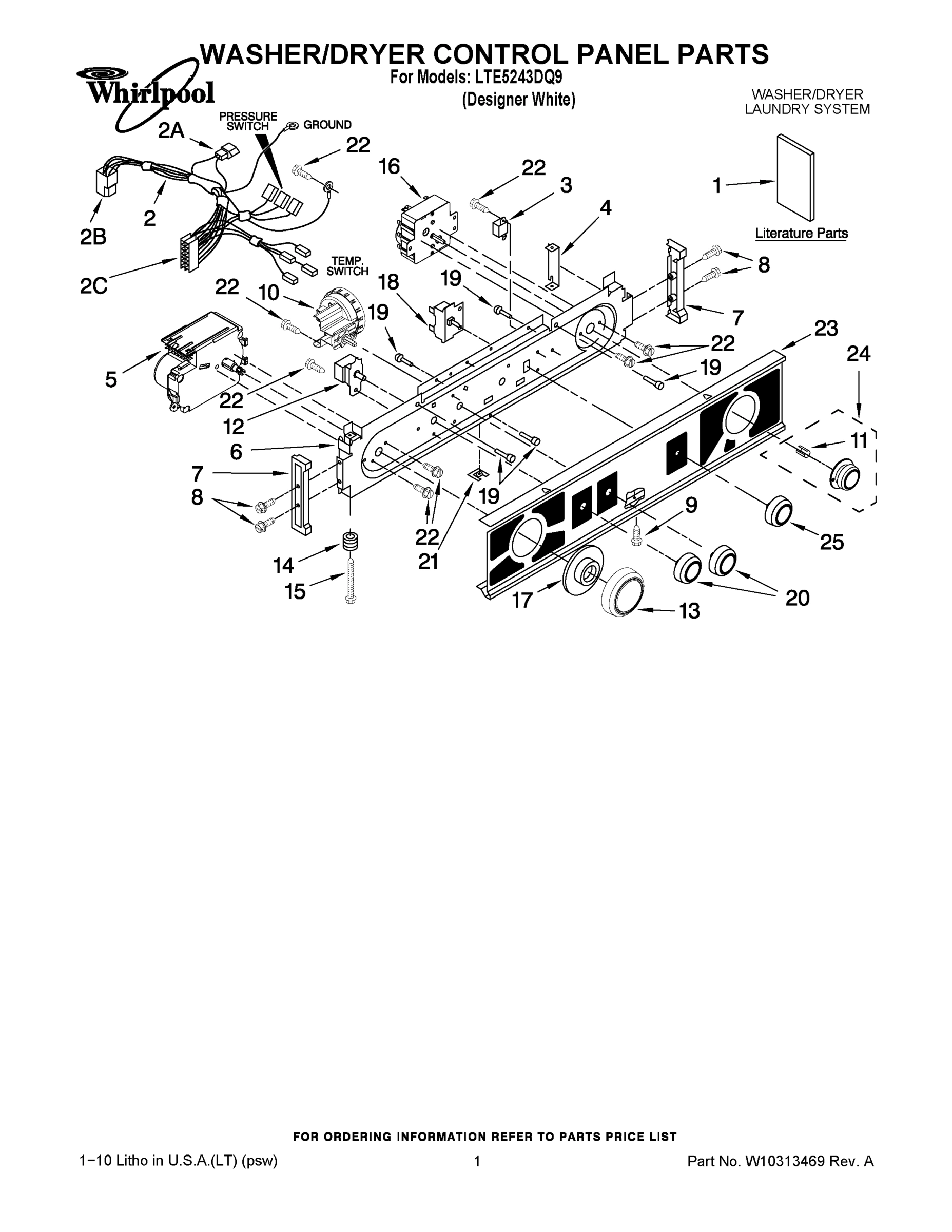01 - WASHER/DRYER CONTROL PANEL PARTS