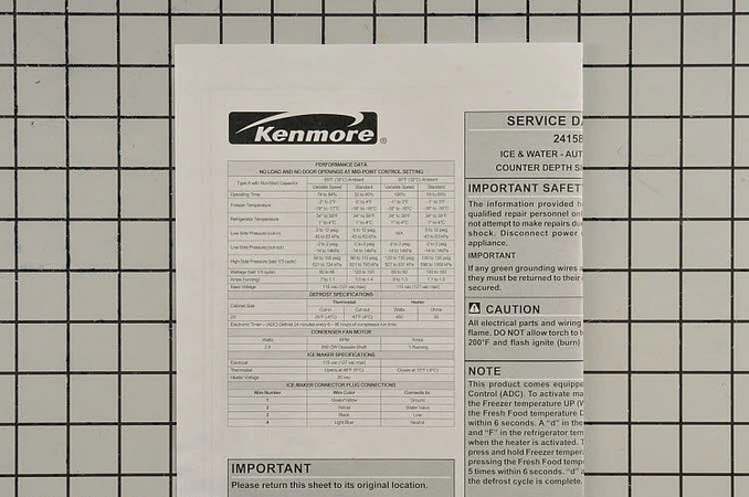 241582302 Frigidaire Service Data Sheet