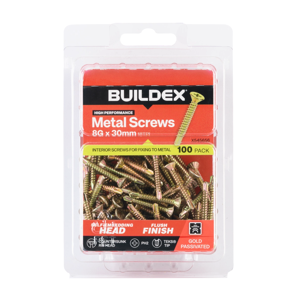 Buildex® 8G x 30mm Gold Passivated Sheet Metal Screws – 100 Pack