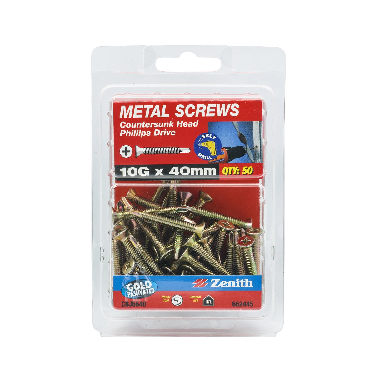 ZENITH® 10G x 40mm Gold Passivated Metal Screws – 50 Pack