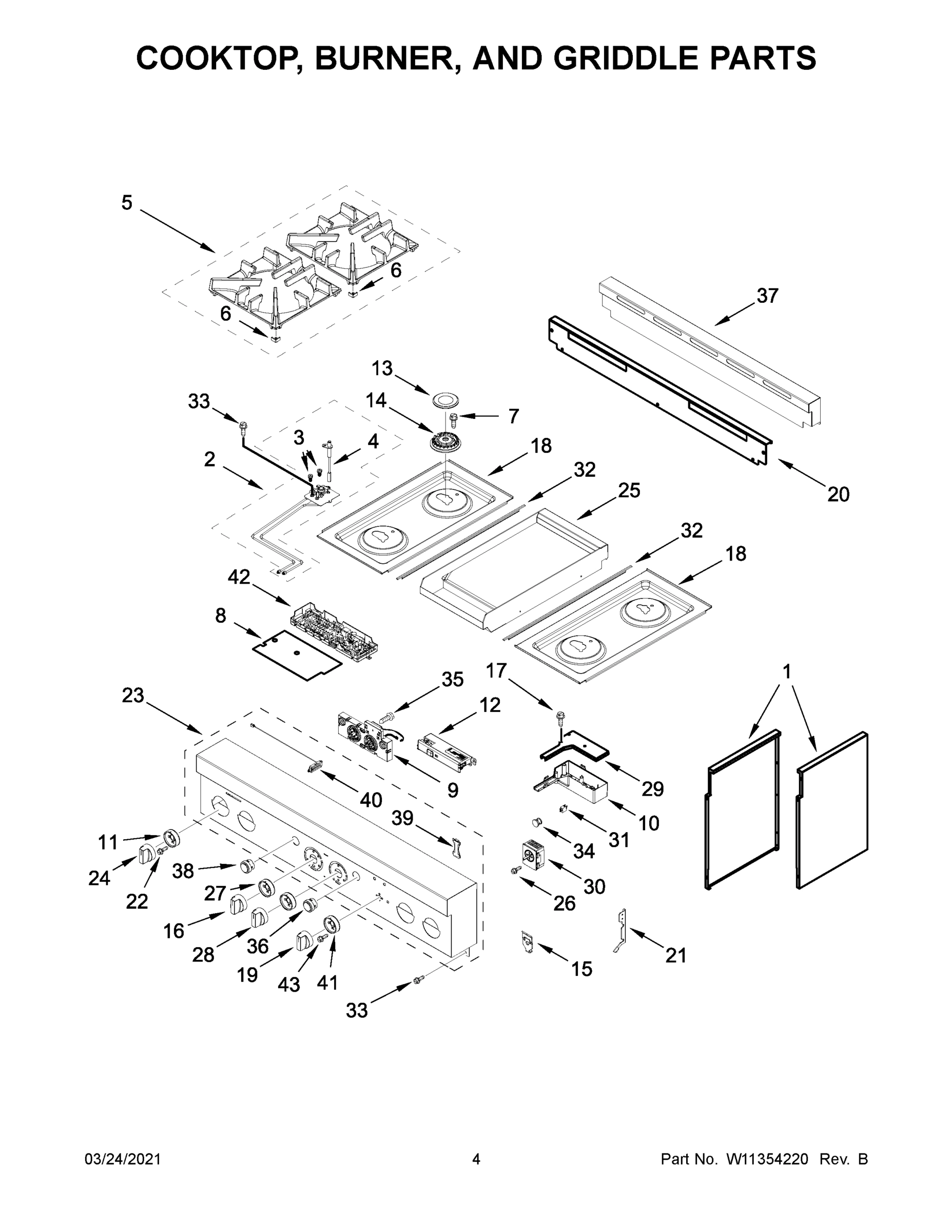 03 - COOKTOP, BURNER, AND GRIDDLE PARTS