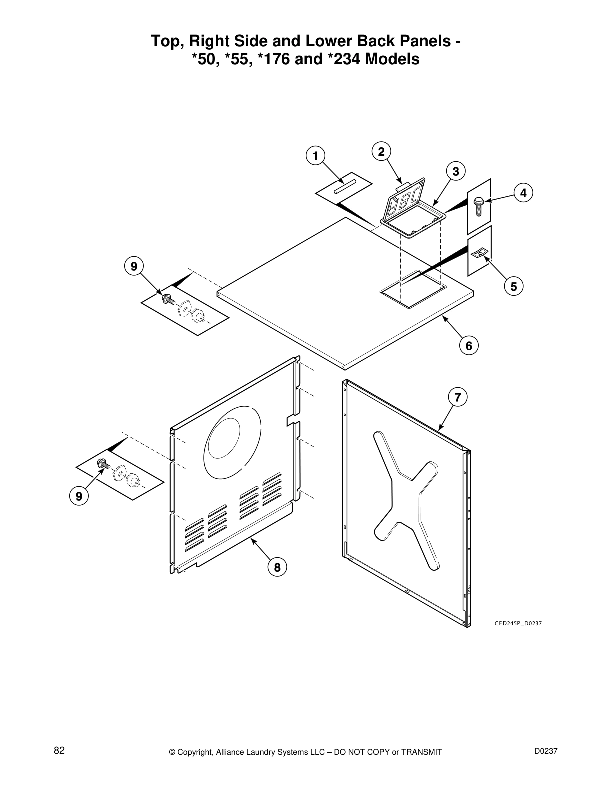 Top, Right Side and Lower Back Panels -
*50, *55, *176 and *234 Models