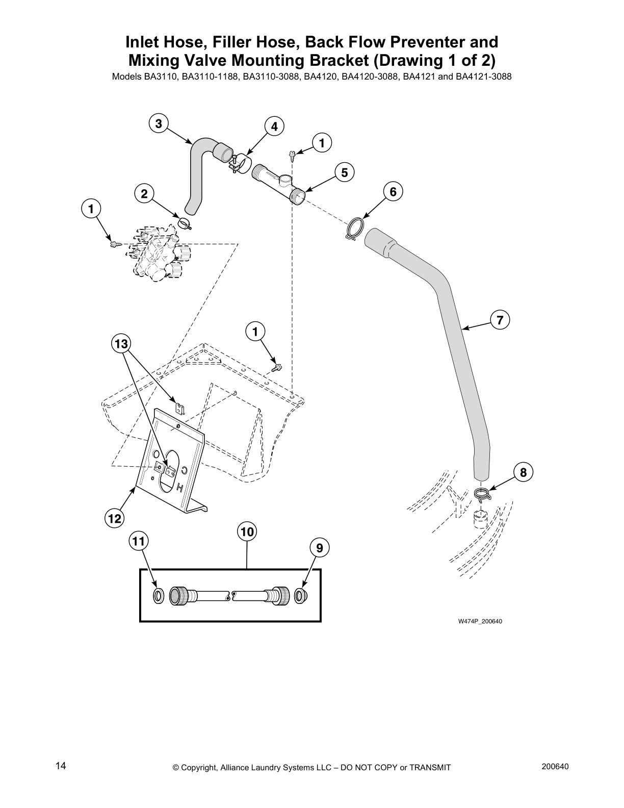 Inlet Hose, Filler Hose, Back Flow Preventer and
Mixing Valve Mounting Bracket (Drawing 1 of 2)