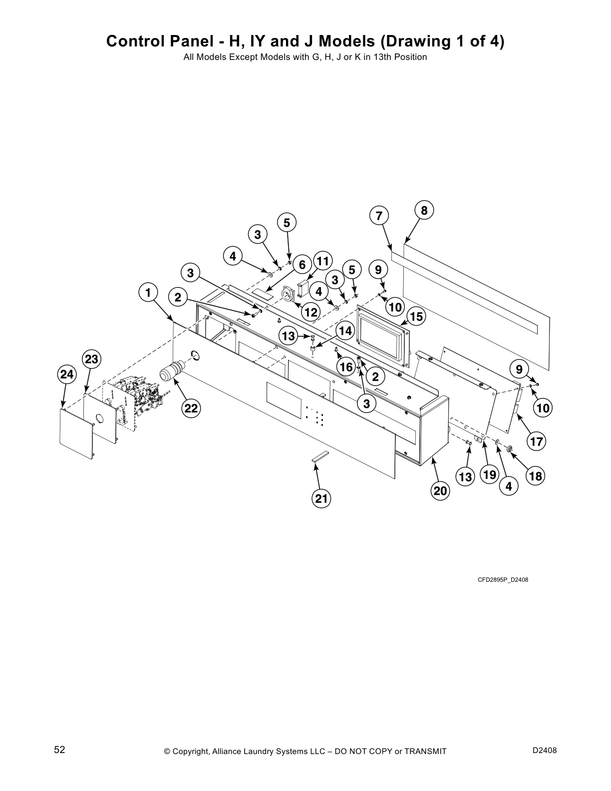 Control Panel - H, IY and J Models (Drawing 1 of 4)
