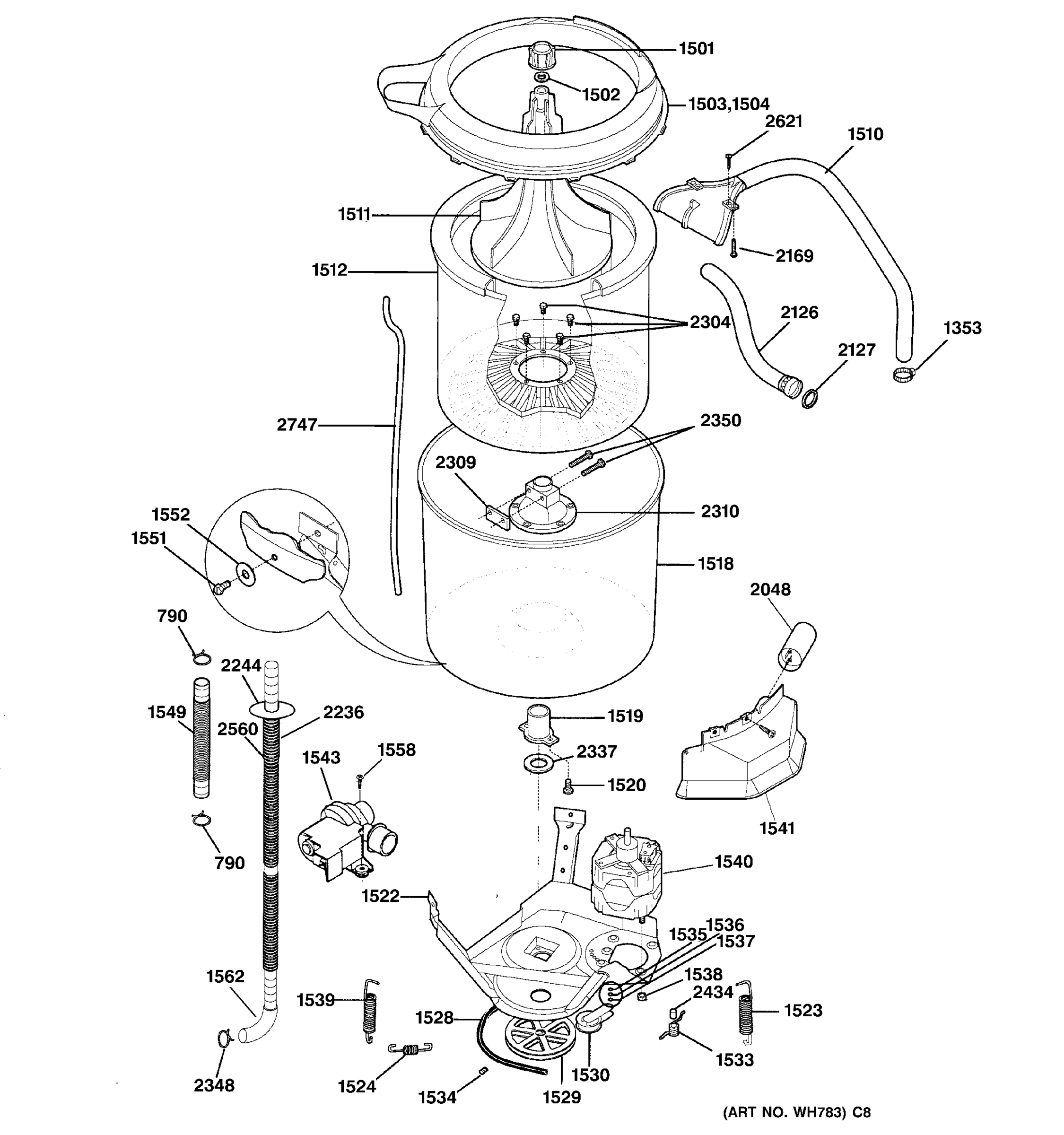WASHER TUB, HOSES & MOTOR