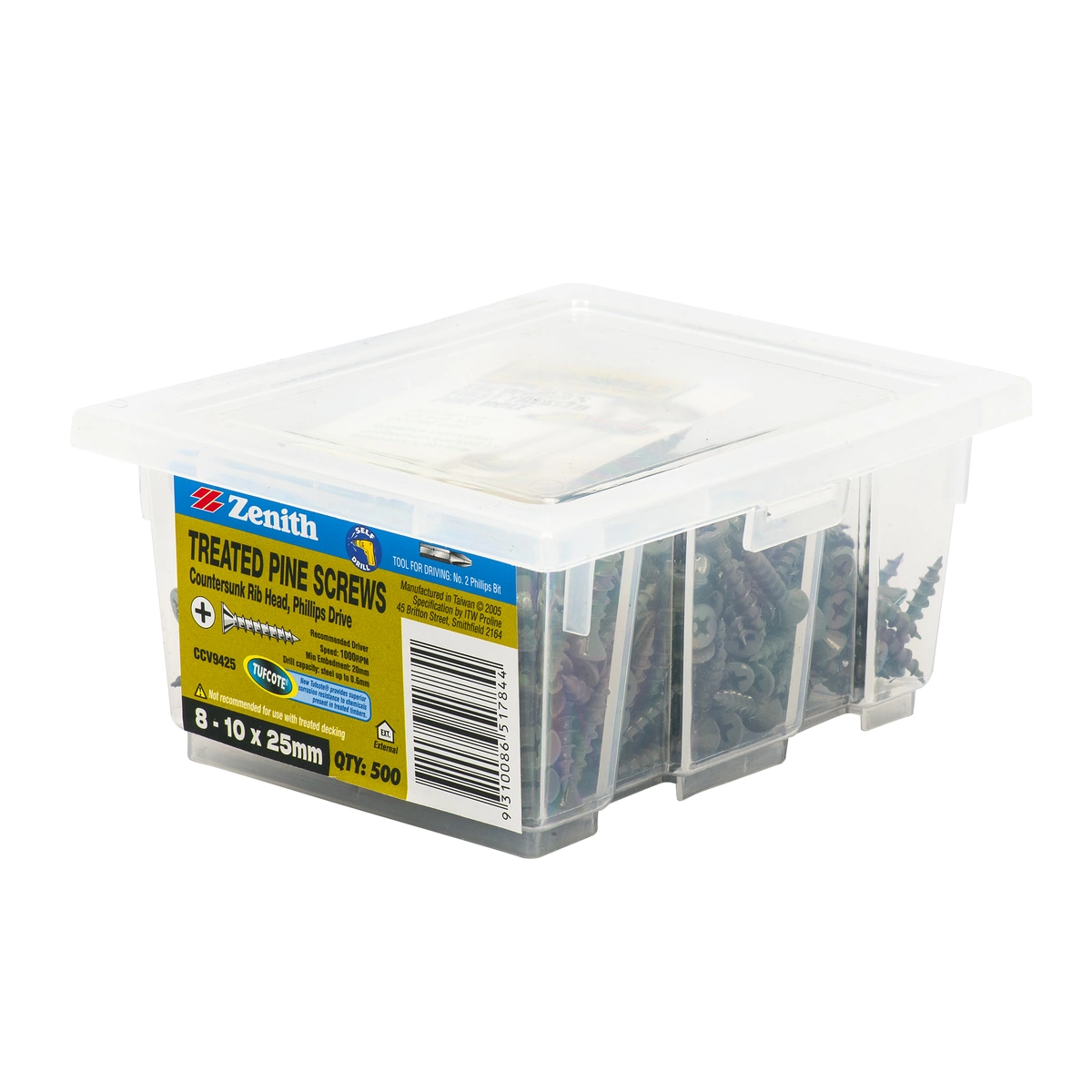 ZENITH® 8G x 25mm TUFCOTE® Treated Pine Screws (Phillips Drive) – 500 Pack