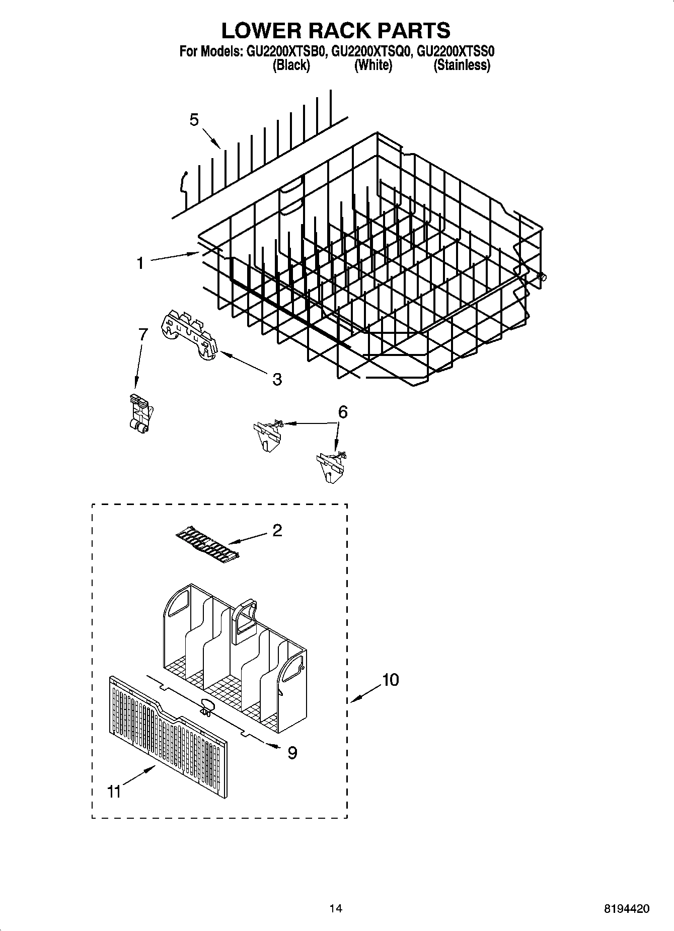 11 - LOWER RACK PARTS, OPTIONAL PARTS (NOT INCLUDED)