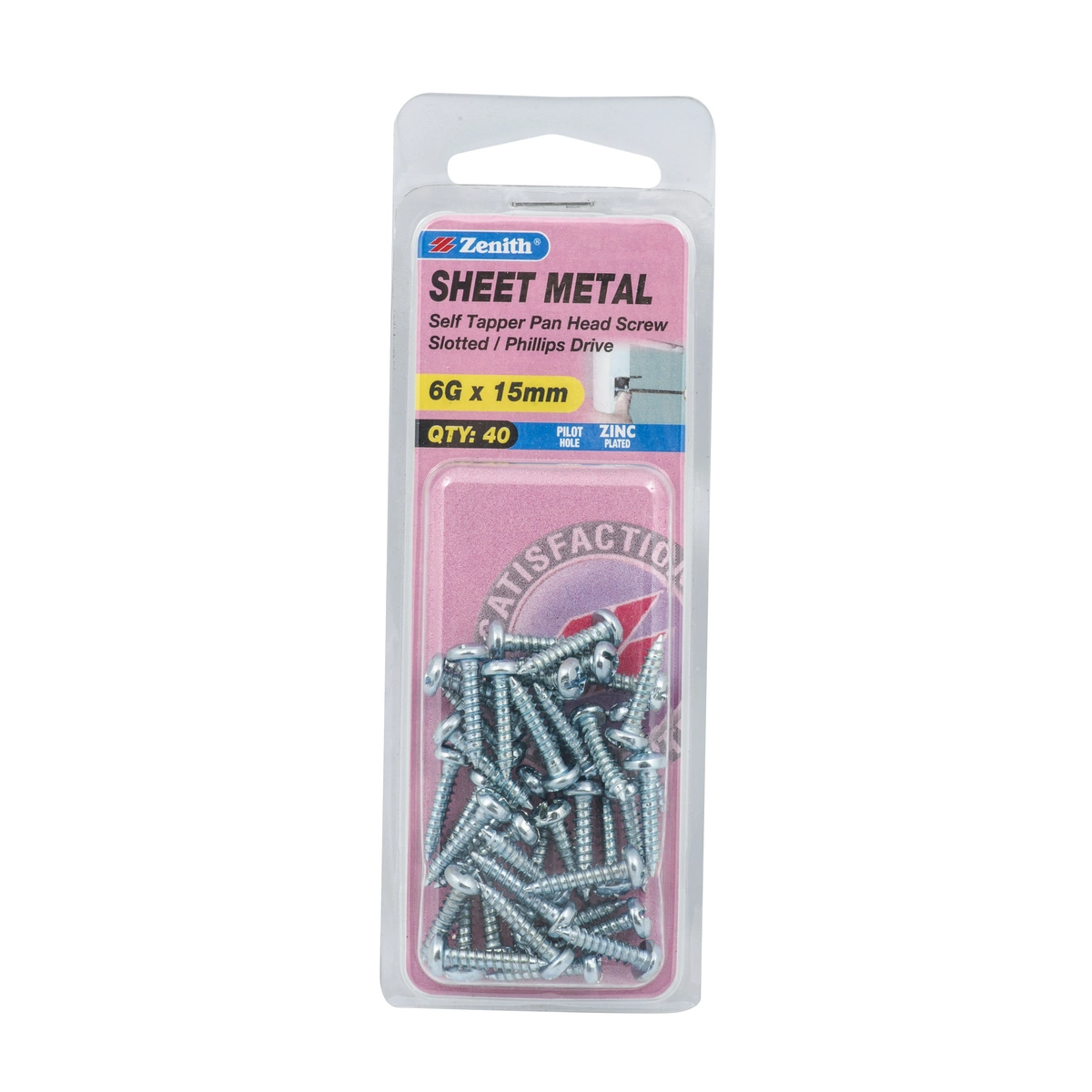 ZENITH® 6G x 15mm Zinc Plated Sheet Metal Screws – 40 Pack