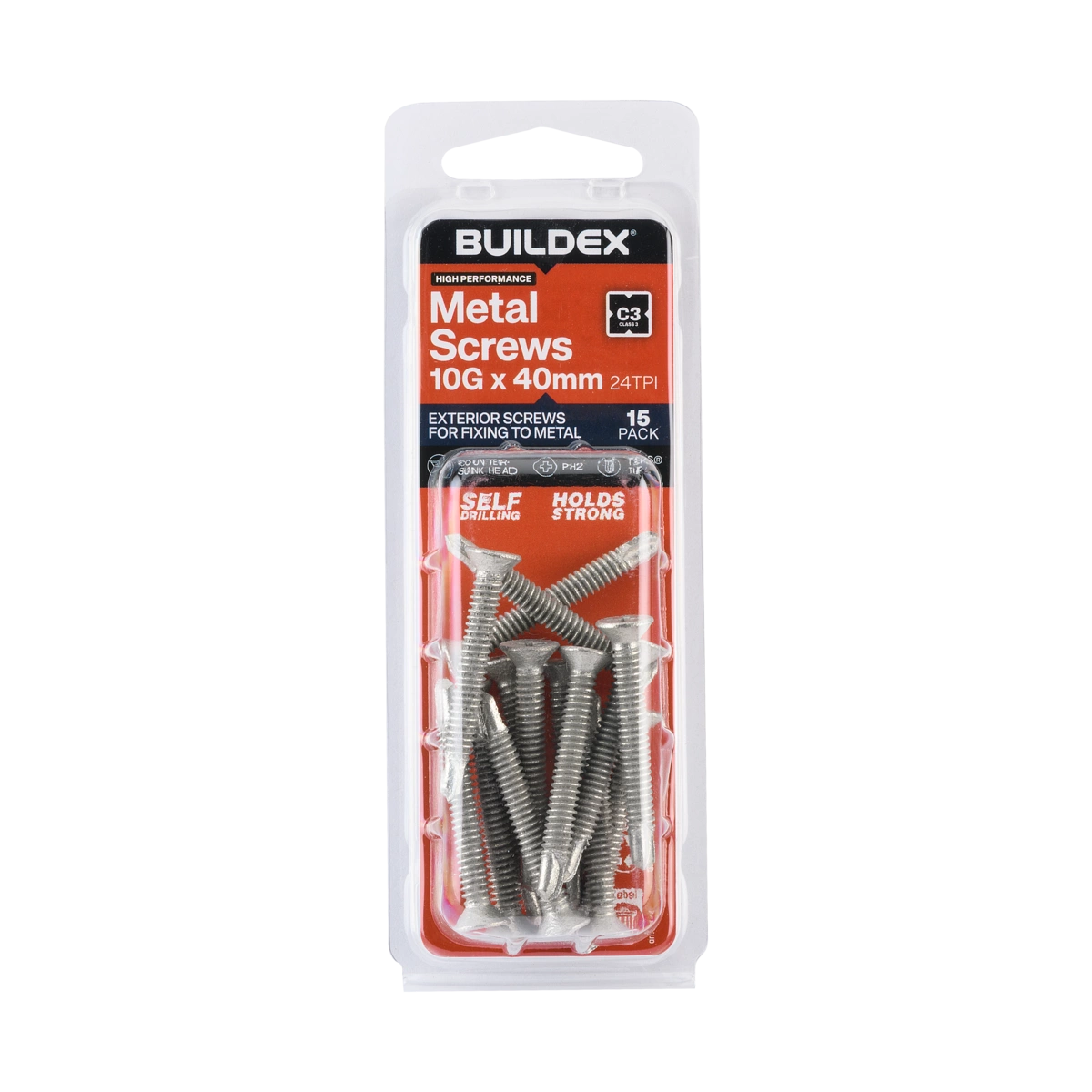 Buildex® 10G x 40mm Class 3 Sheet Metal Screws – 15 Pack