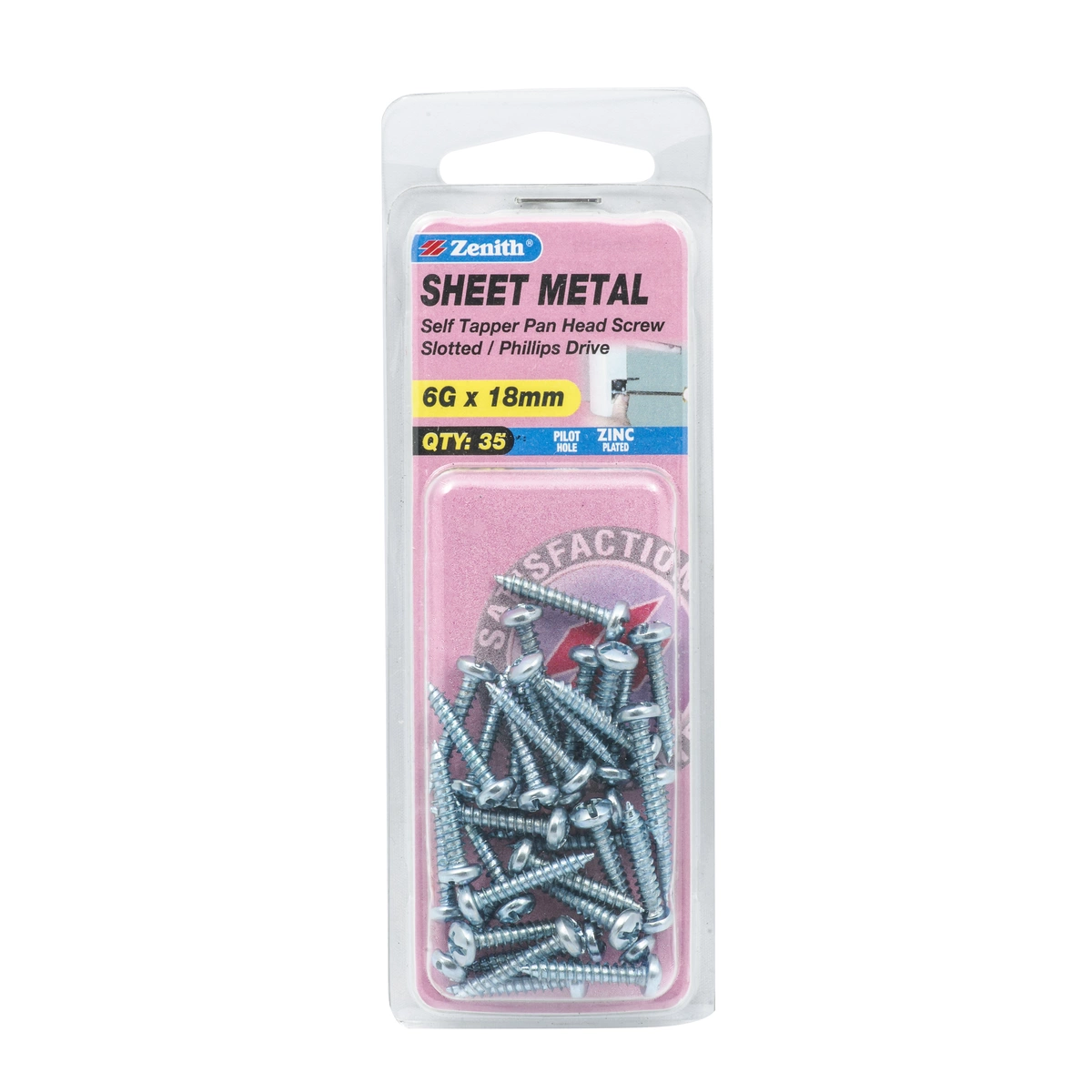ZENITH® 6G x 18mm Zinc Plated Sheet Metal Screws – 35 Pack