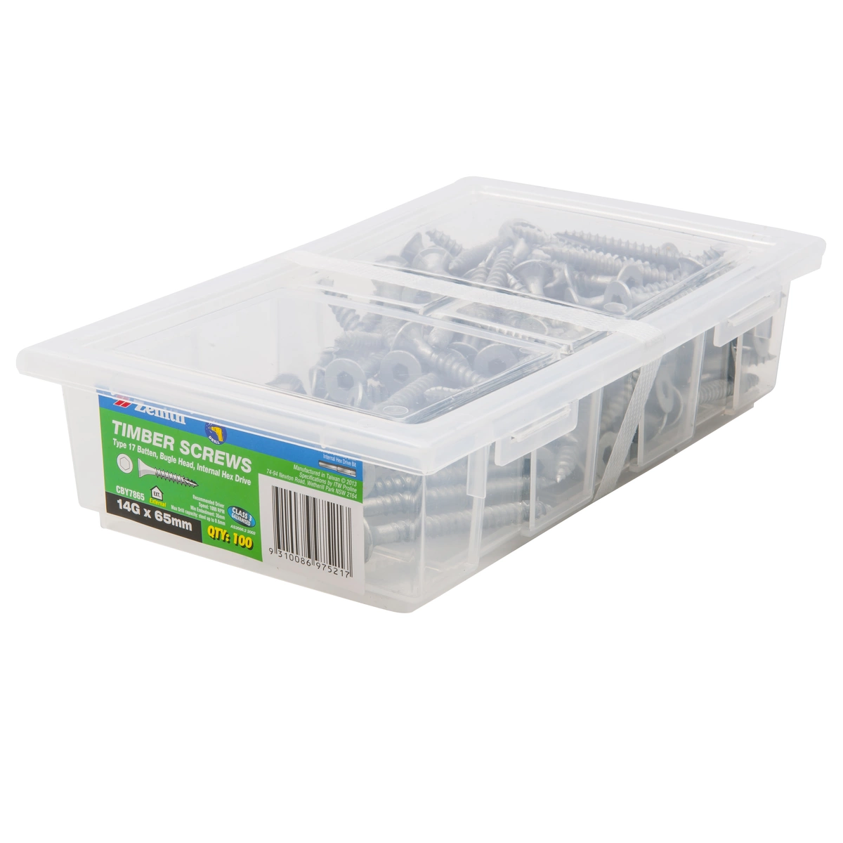 ZENITH® 14G x 65mm Class 3 Galvanised Bugle Batten Screws – 100 Pack