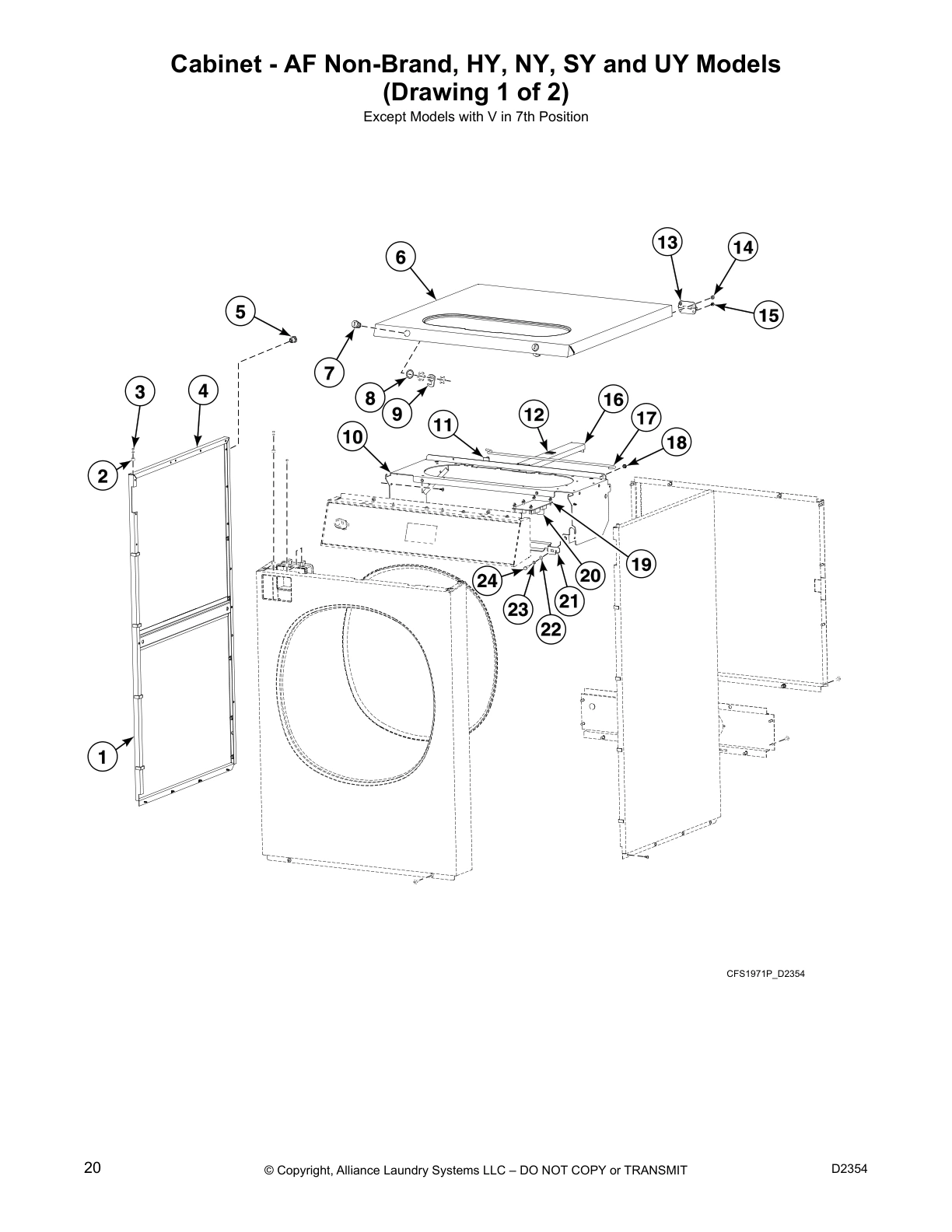 Cabinet - AF Non-Brand, HY, NY, SY and UY Models
(Drawing 1 of 2)