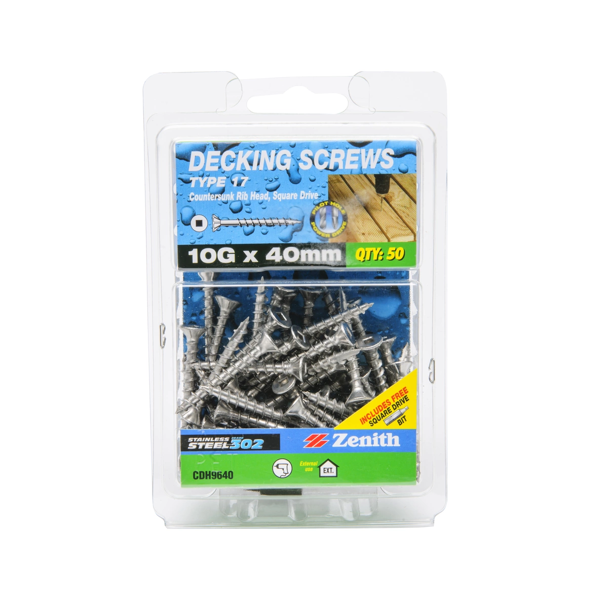 ZENITH® 10G x 40mm 304 Stainless Steel Decking Screws – 50 Pack
