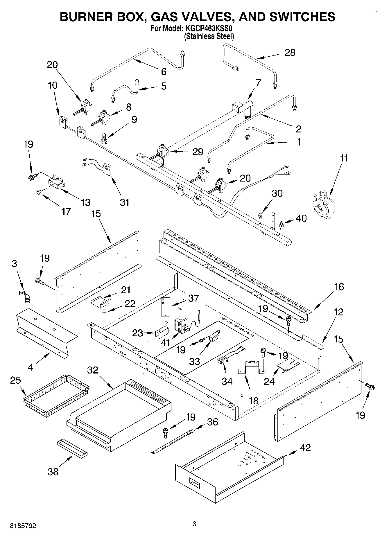 02 - BURNER BOX, GAS VALVES, AND SWITCHES