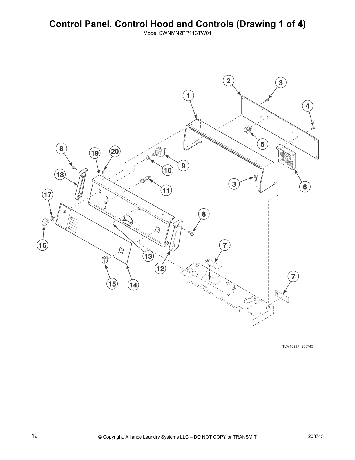 Control Panel, Control Hood and Controls (Drawing 1 of 4)