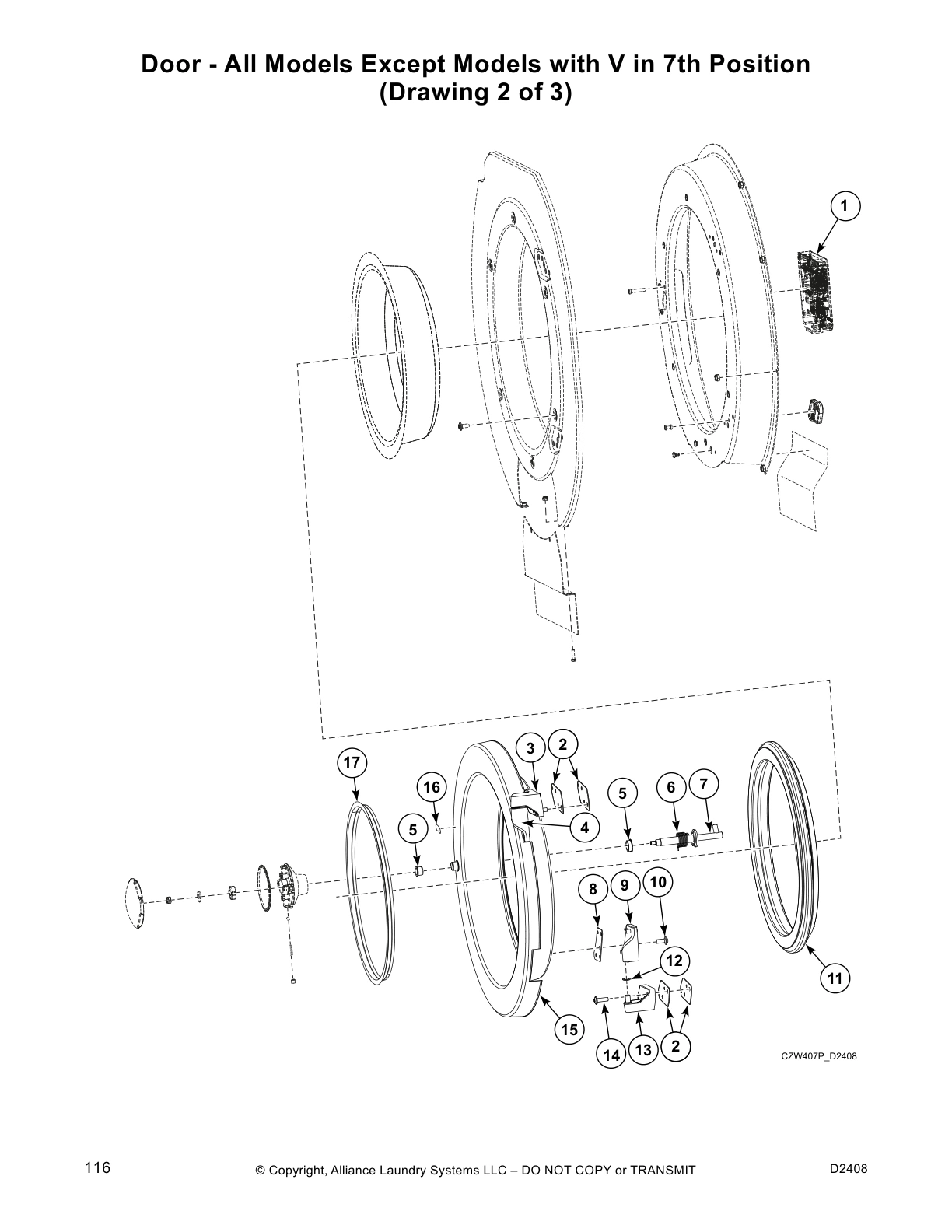 Door - All Models Except Models with V in 7th Position
(Drawing 2 of 3)
