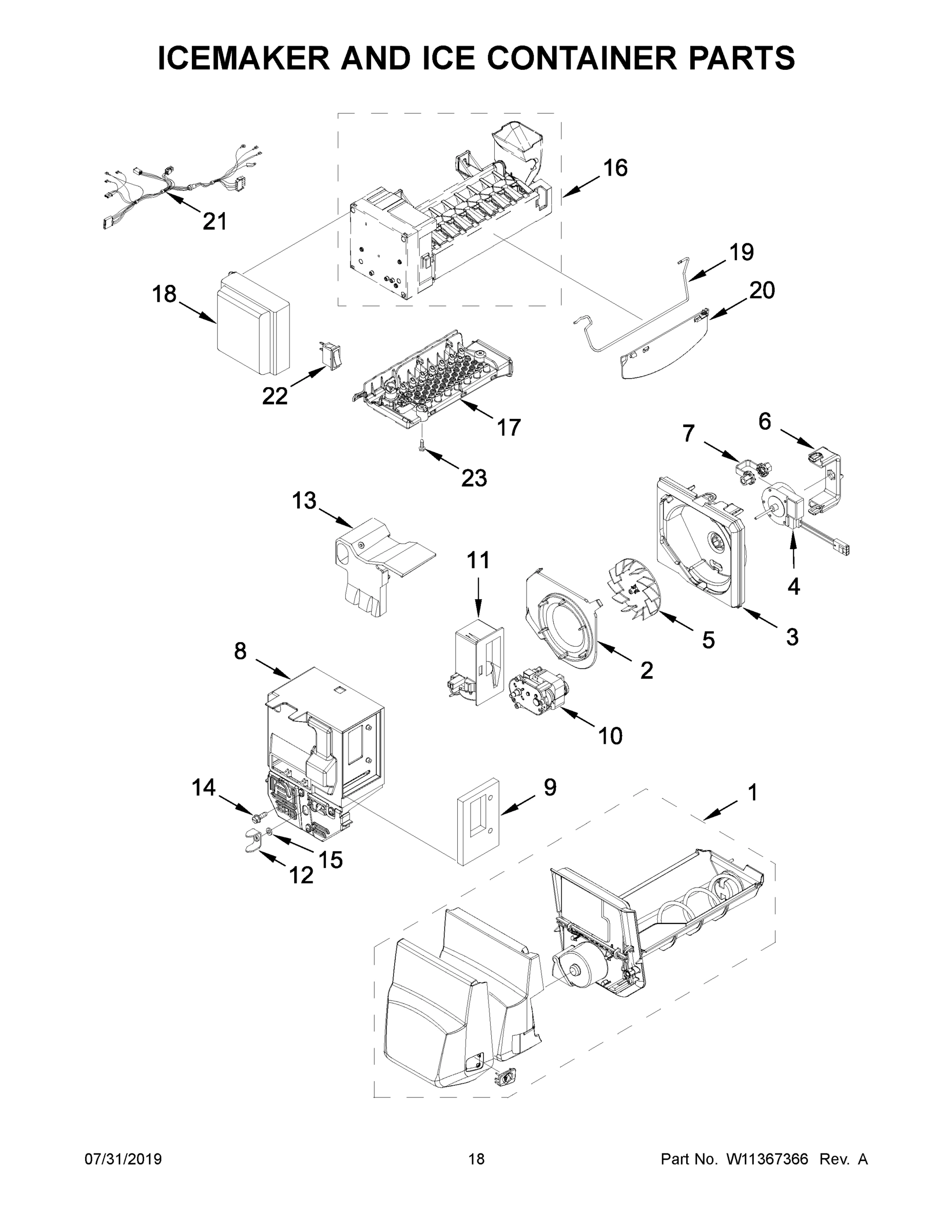 10 - ICEMAKER AND ICE CONTAINER PARTS