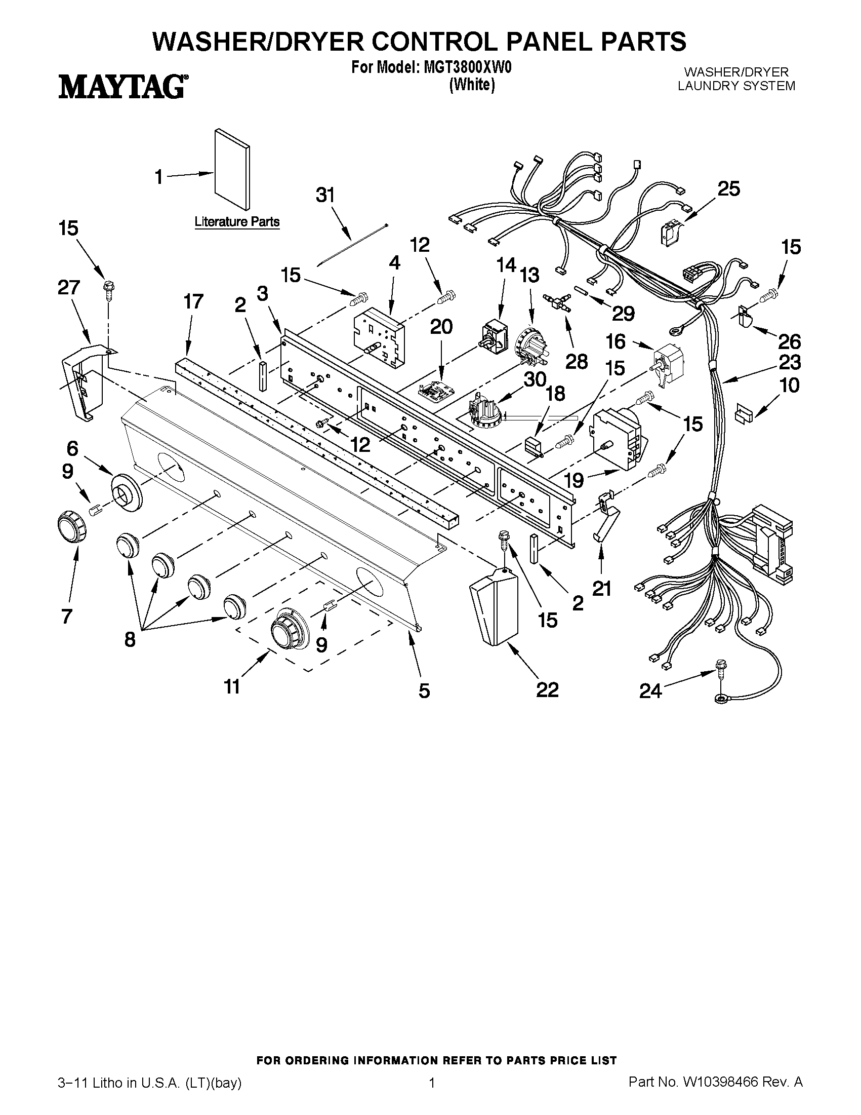 01 - WASHER/DRYER CONTROL PANEL PARTS