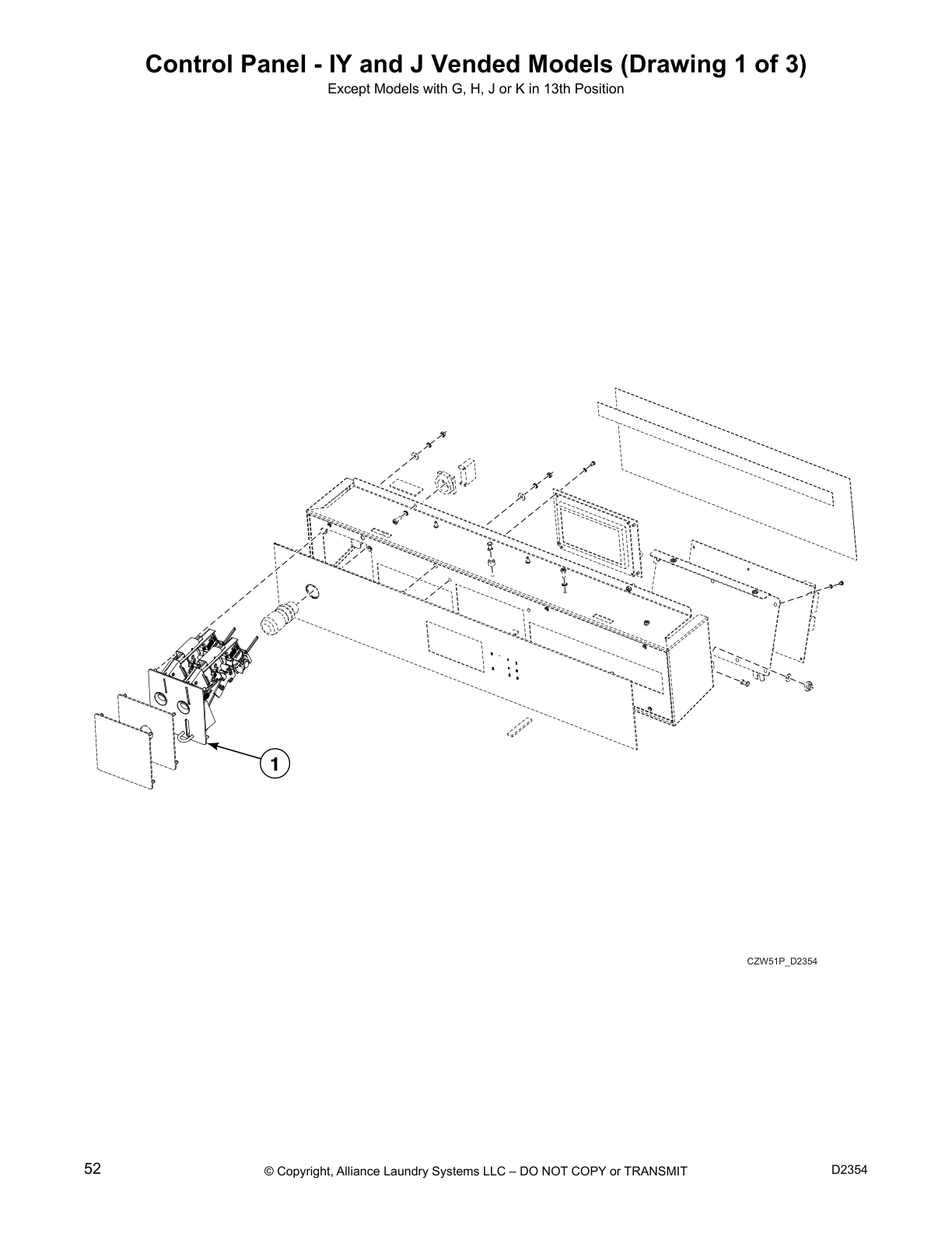 Control Panel - IY and J Vended Models (Drawing 1 of 3)