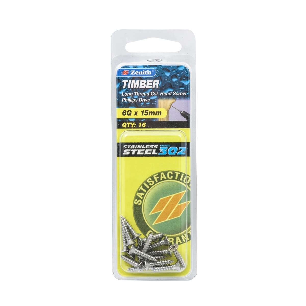 ZENITH® 6G x 15mm 304 Stainless Steel Timber Screws – 16 Pack