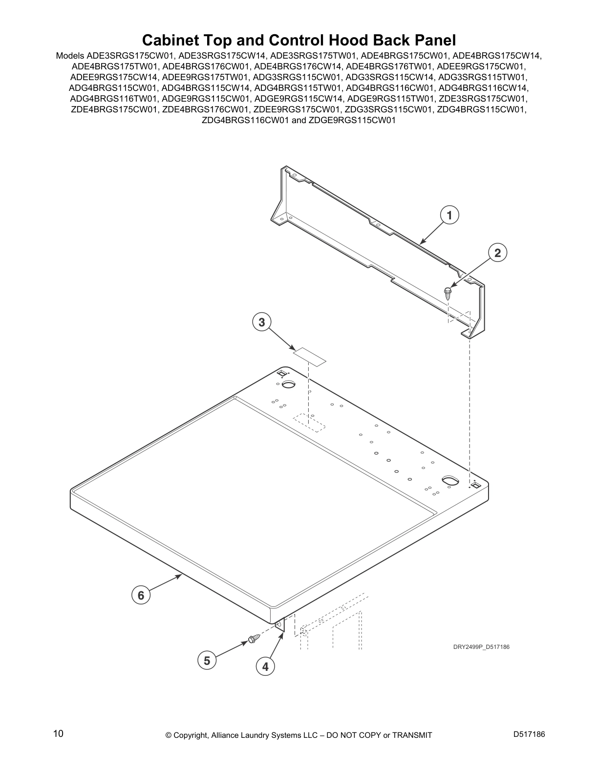 Cabinet Top and Control Hood Back Panel