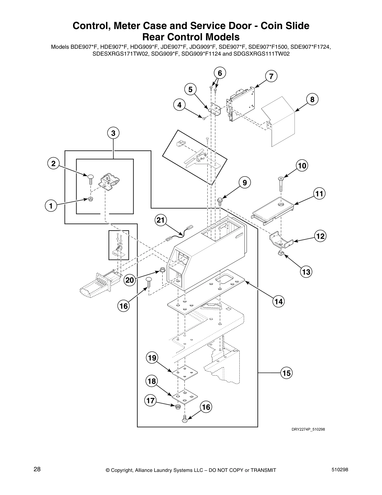 Control, Meter Case and Service Door - Coin Slide
Rear Control Models