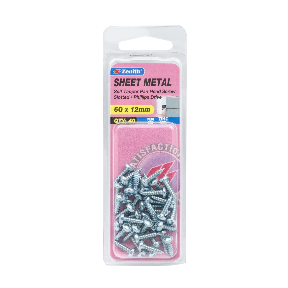 ZENITH® 6G x 12mm Zinc Plated Sheet Metal Screws – 40 Pack