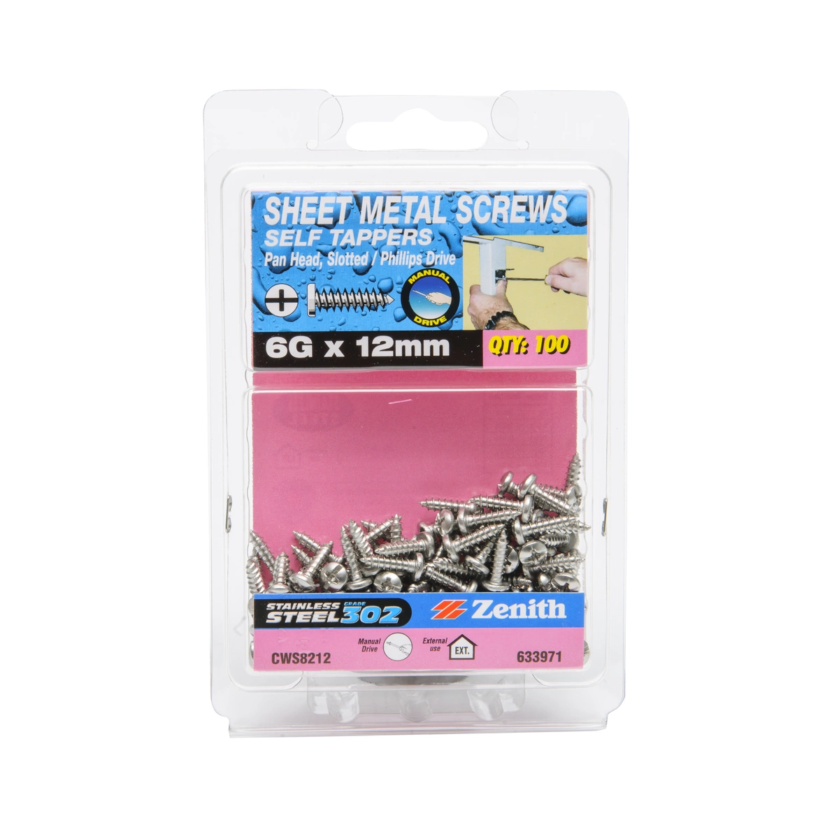 ZENITH® 6G x 12mm 304 Stainless Steel Sheet Metal Screws – 100 Pack