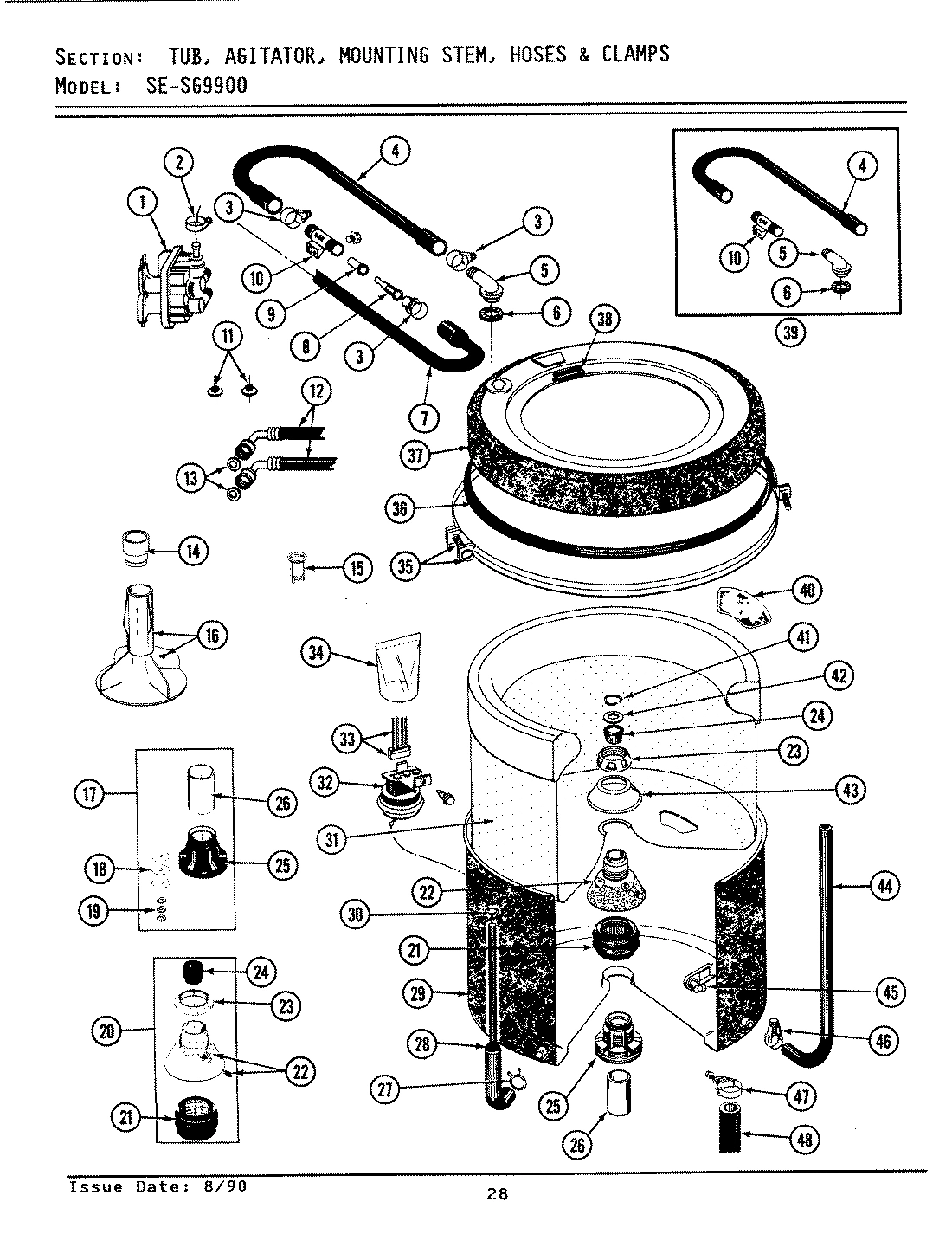 10 - TUB, AGITATOR, MTG. STEM, HOSES & CLAMPS