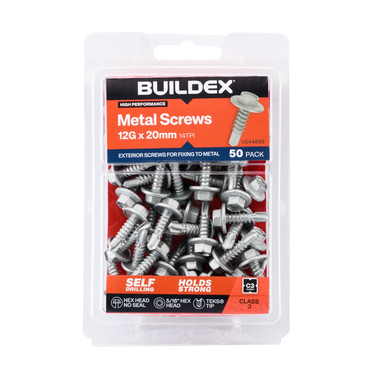 Buildex® 12G x 20mm Class 3 Metal TEKS® Screws – 50 Pack