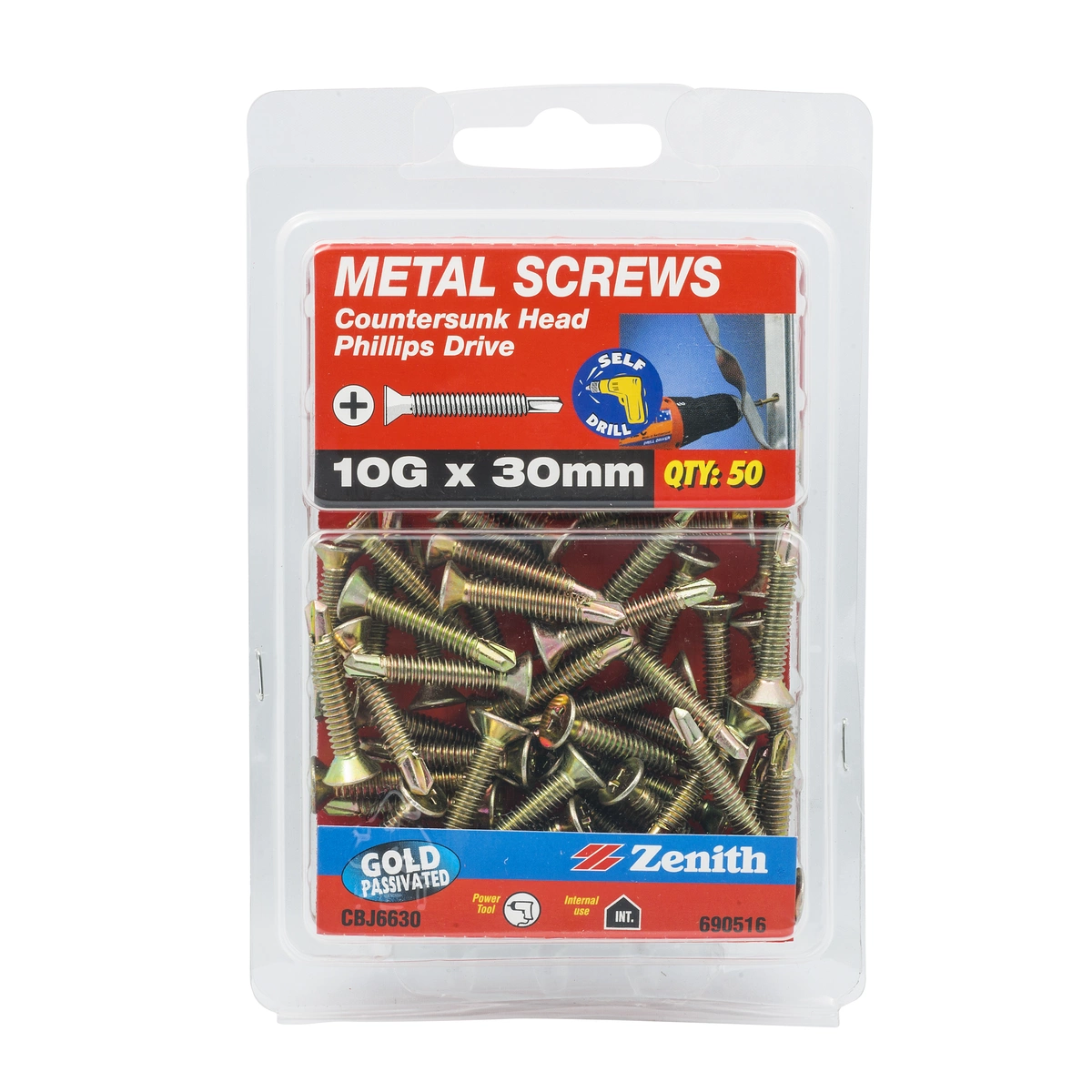 ZENITH® 10G x 30mm Gold Passivated Metal Screws – 50 Pack