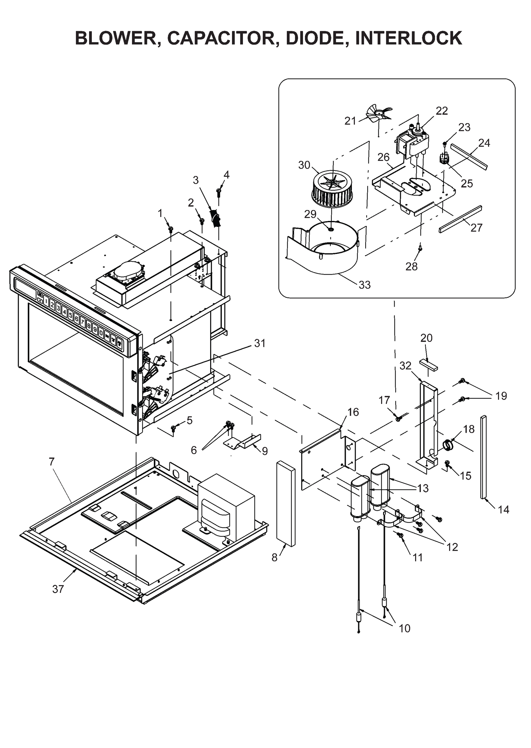 BLOWER, CAPACITOR, DIODE, INTERLOCK