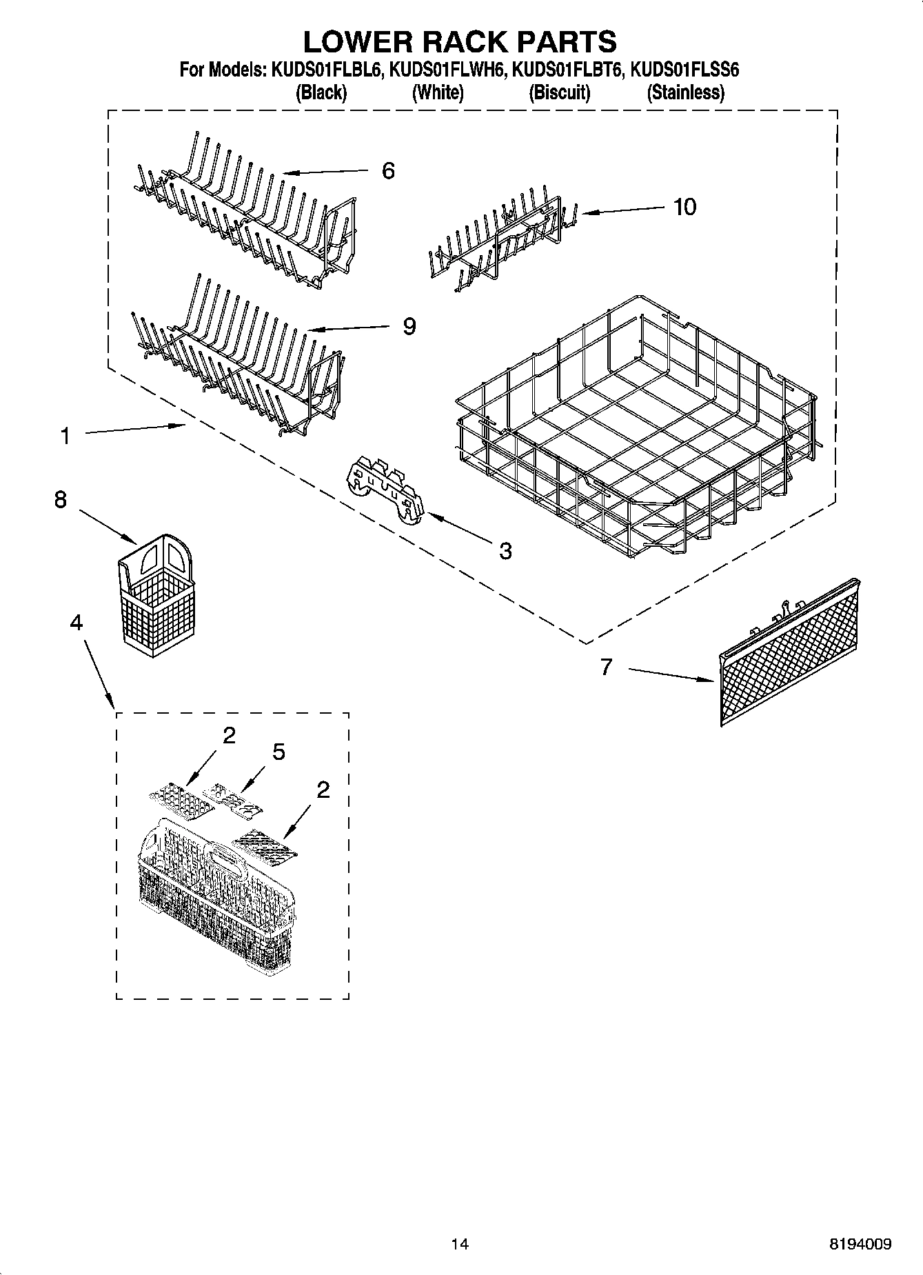 11 - LOWER RACK PARTS, OPTIONAL PARTS (NOT INCLUDED)