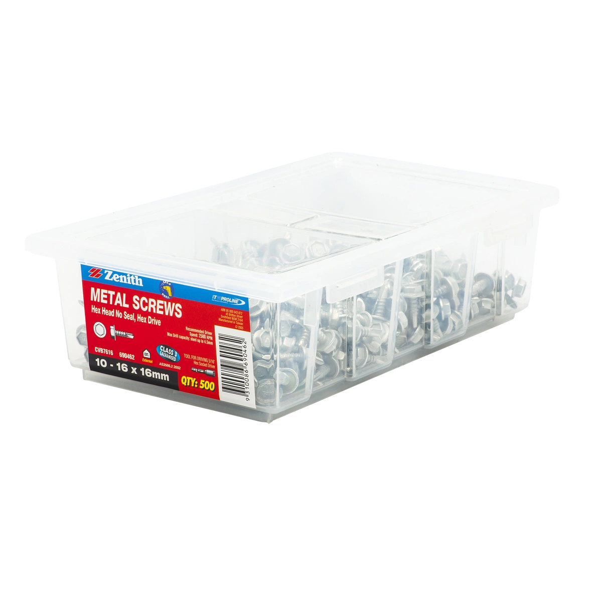 ZENITH® 10G x 16mm Class 3 Galvanised Metal Screws – 500 Pack