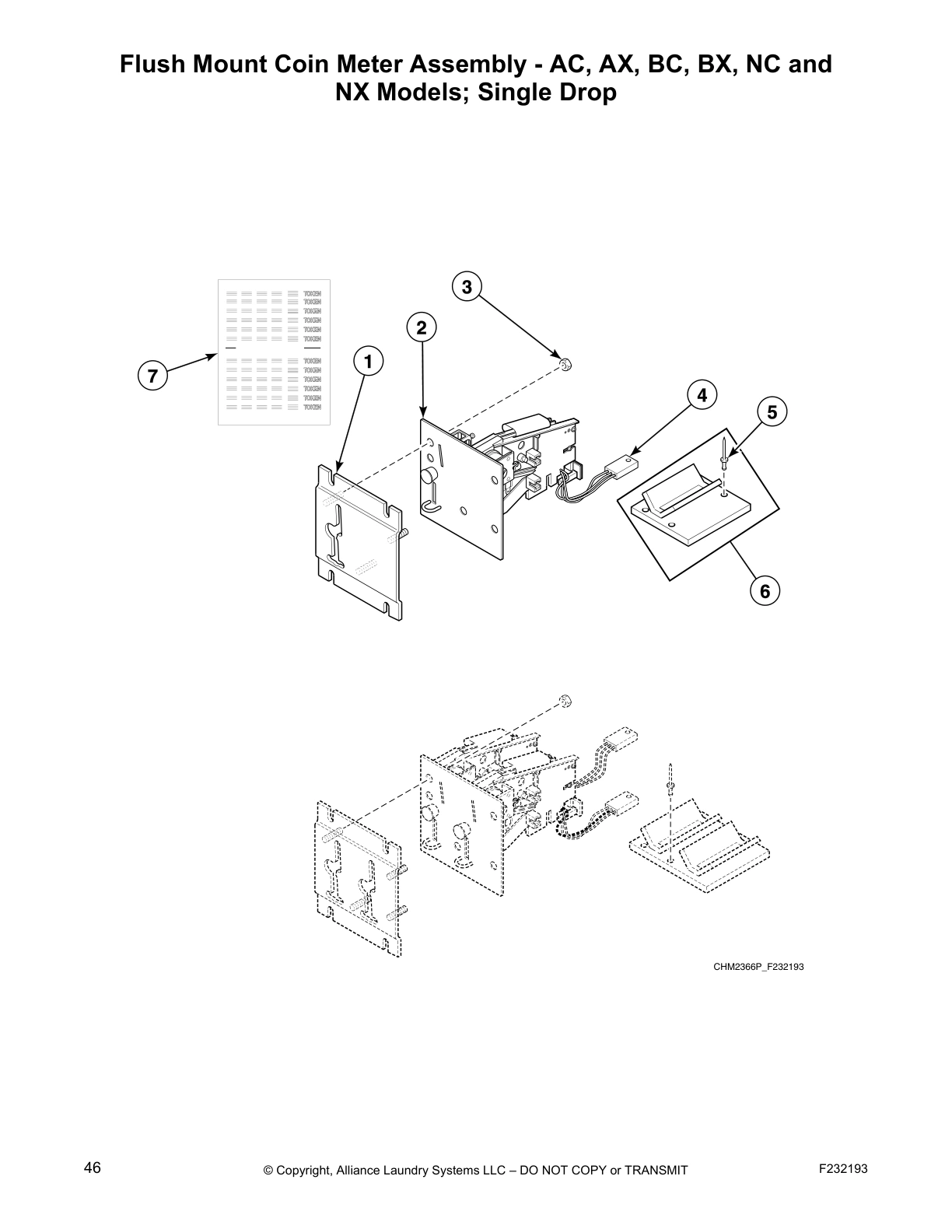 Flush Mount Coin Meter Assembly - AC, AX, BC, BX, NC and
NX Models; Single Drop