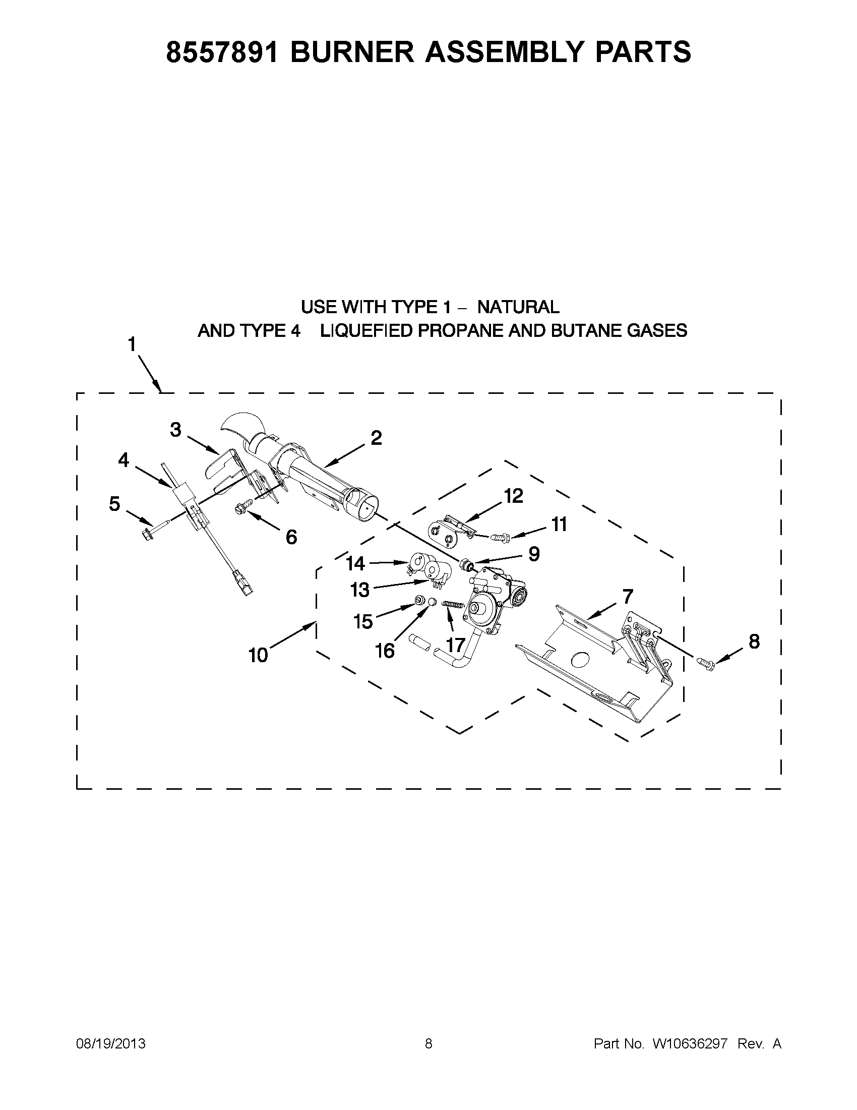 05 - 8557891 BURNER ASSEMBLY PARTS