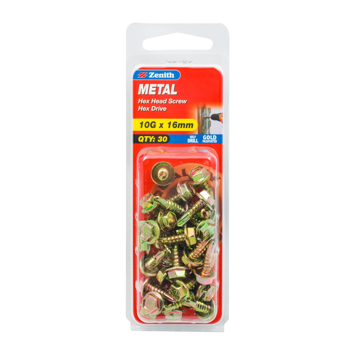 ZENITH® 10G x 16mm Gold Passivated Metal Screws – 30 Pack