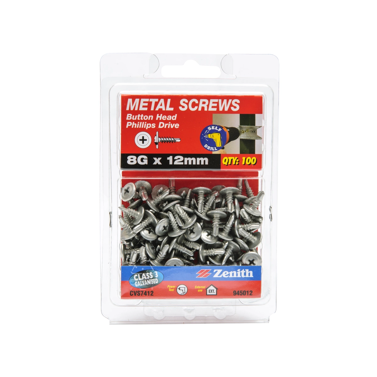 ZENITH® 8G x 12mm Class 3 Galvanised Stitching Screws – 100 Pack