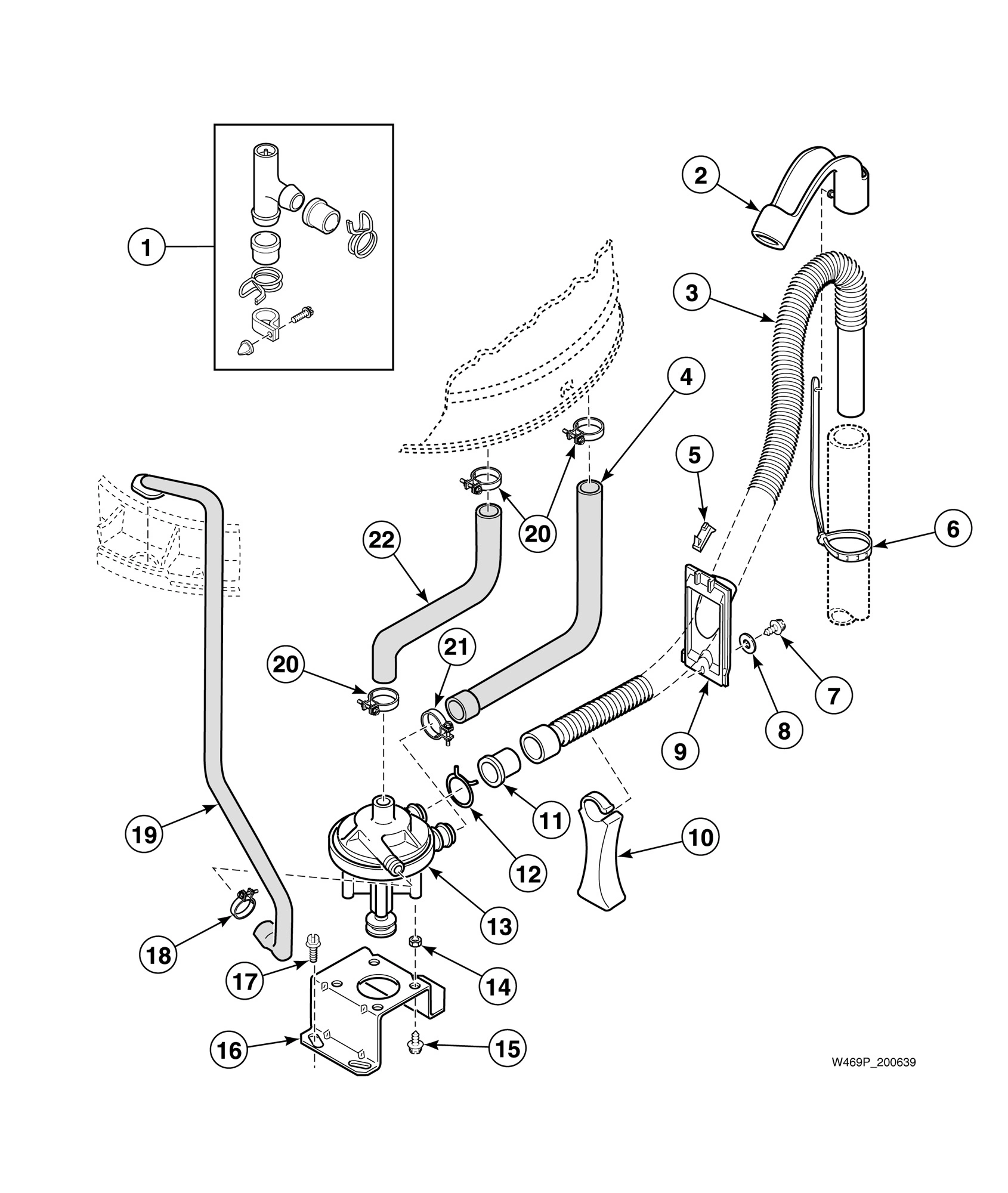 Pump Assembly, Bracket, Hoses and Siphon Break Kit (Drawing 2 of 2)