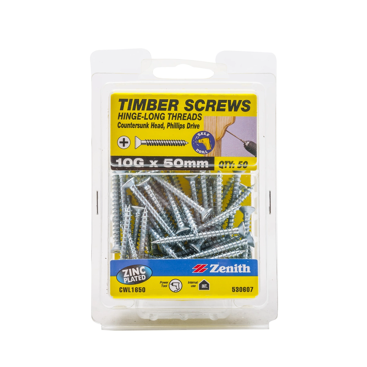 ZENITH® 10G x 50mm Zinc Plated Timber Screws – 50 Pack