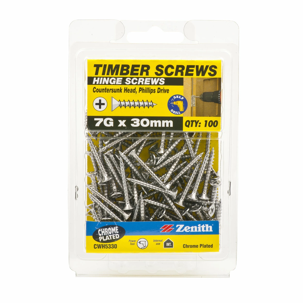 ZENITH® 7G x 30mm Chrome Plated Hinge Screws – 100 Pack