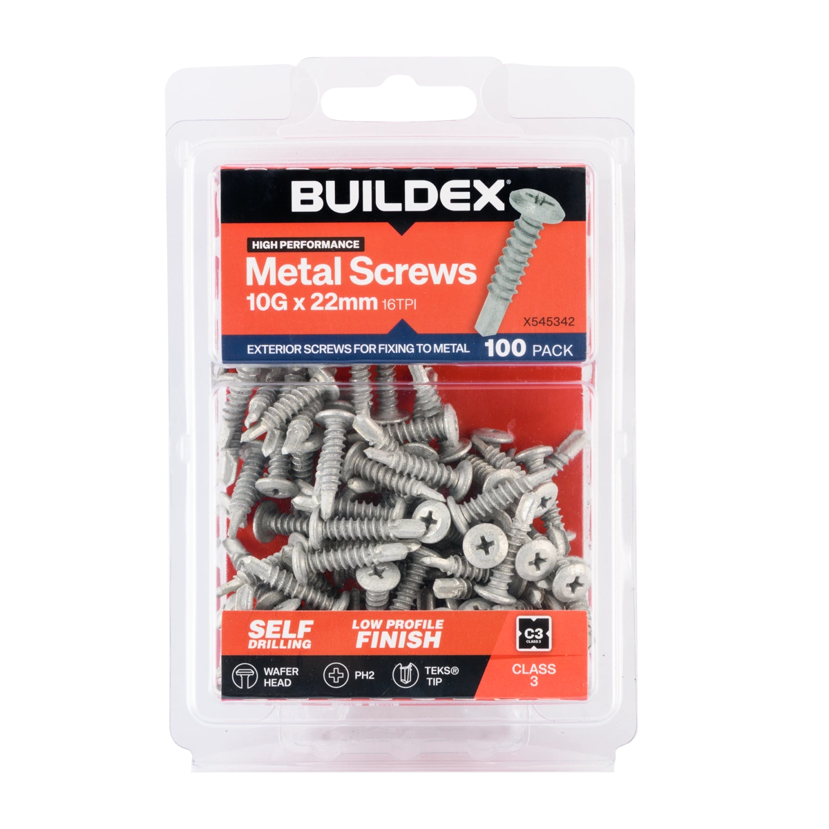 Buildex® 10G x 22mm Class 3 Sheet Metal Screws – 100 Pack