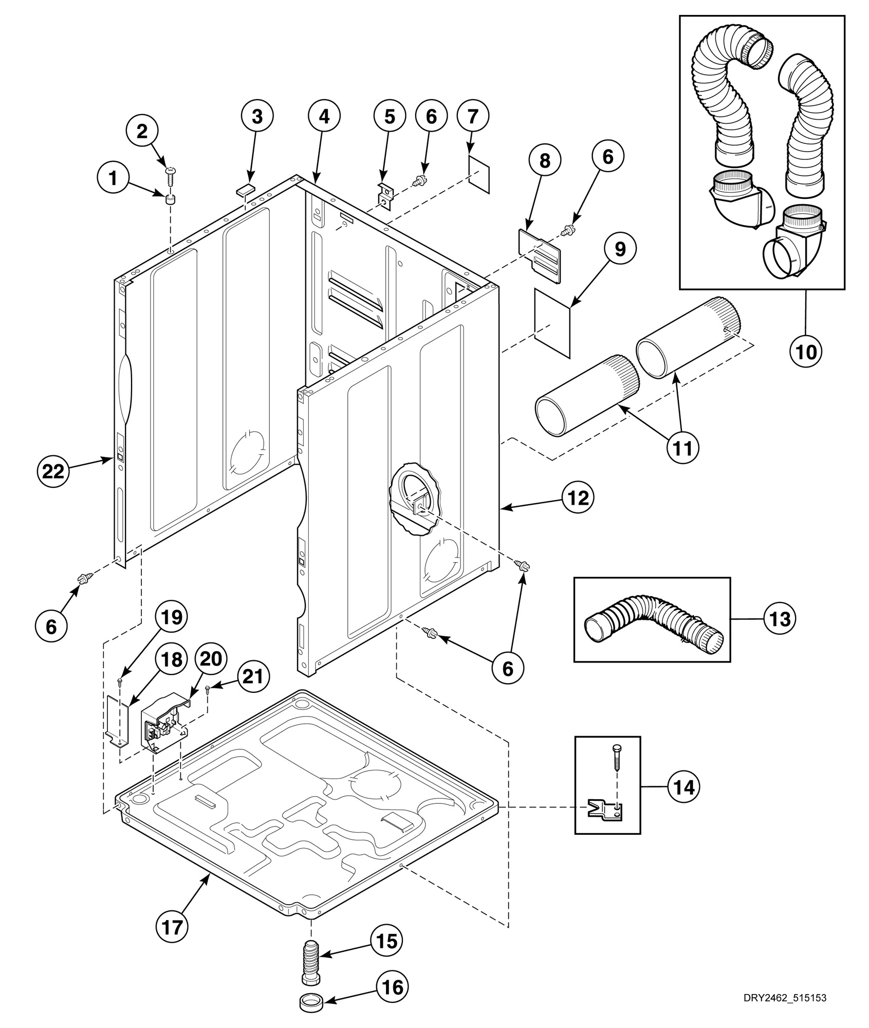 Cabinet, Exhaust Duct and Base - Single Dryers