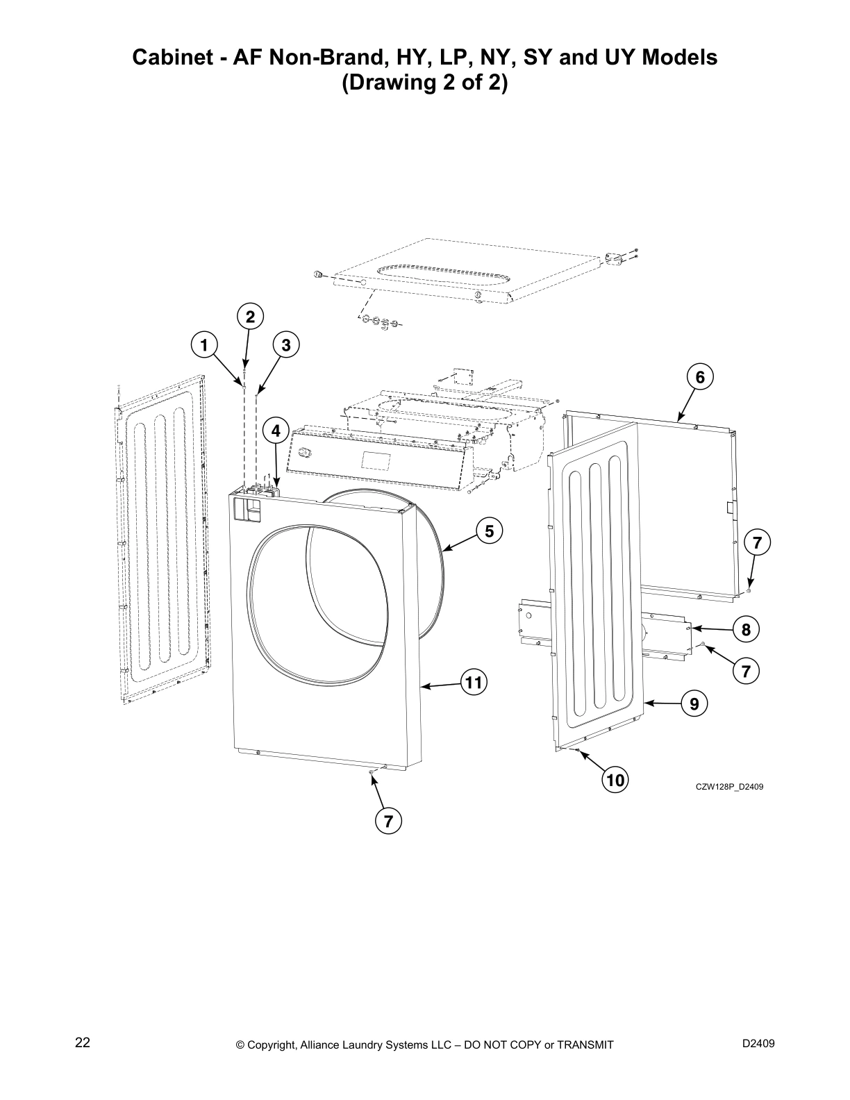 Cabinet - AF Non-Brand, HY, LP, NY, SY and UY Models
(Drawing 2 of 2)
