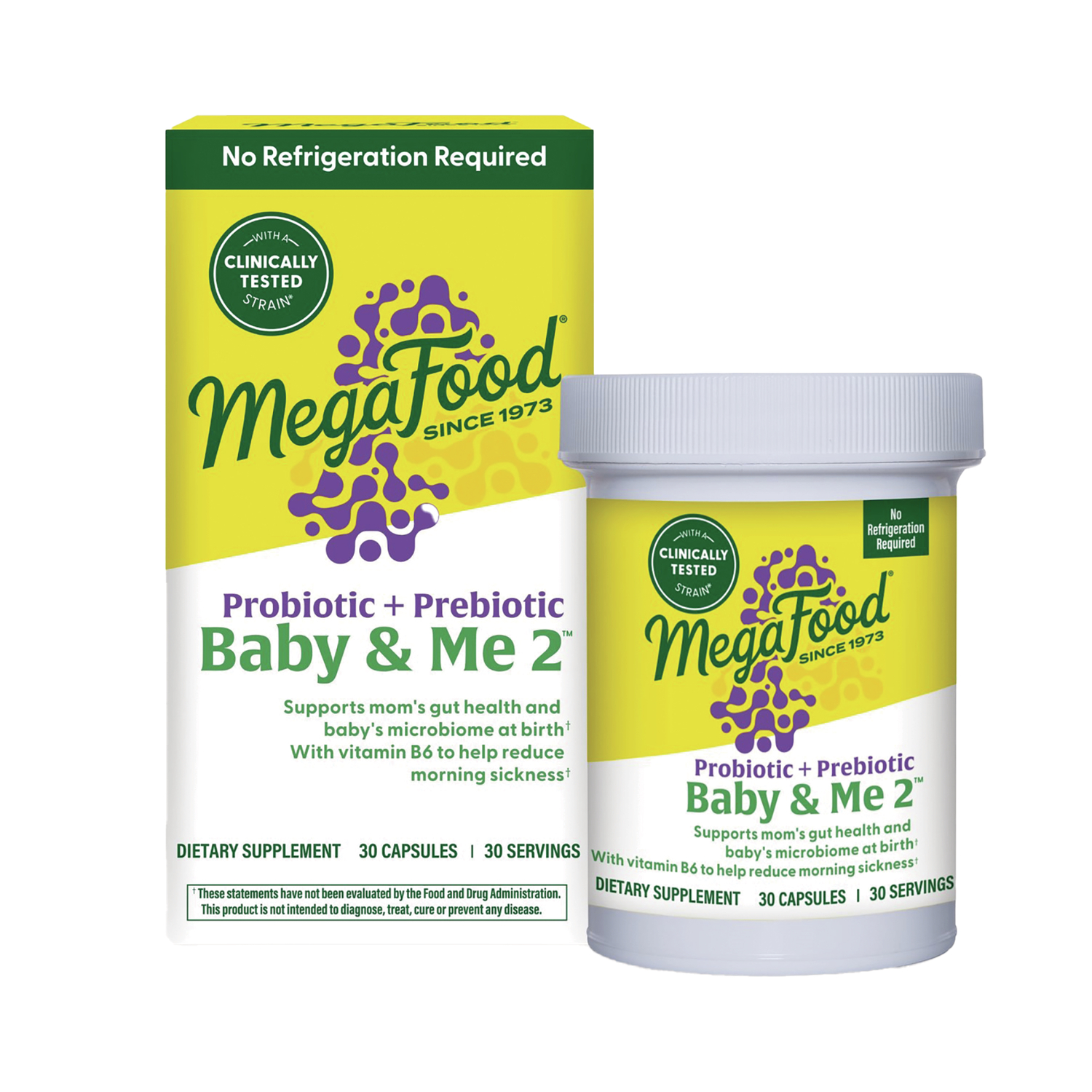 MegaFood Probiotic + Prebiotic Baby & Me 2 Supplement Vitamin | 10 Billion CFU | 30 Caps