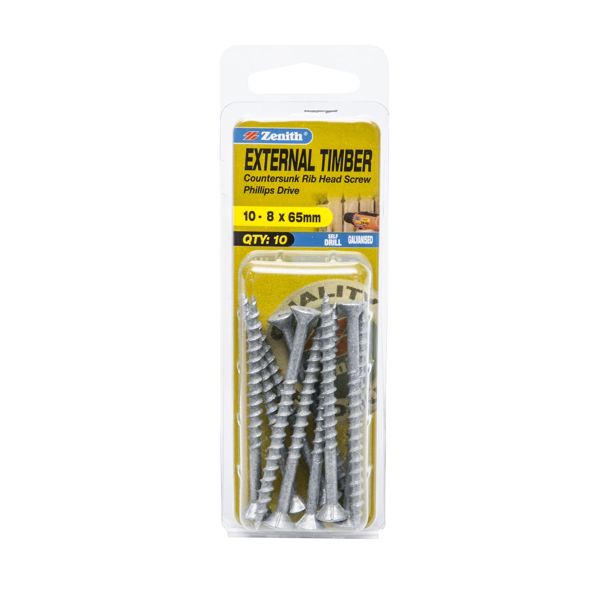 ZENITH® 10G x 65mm Galvanised Timber Screws – 10 Pack